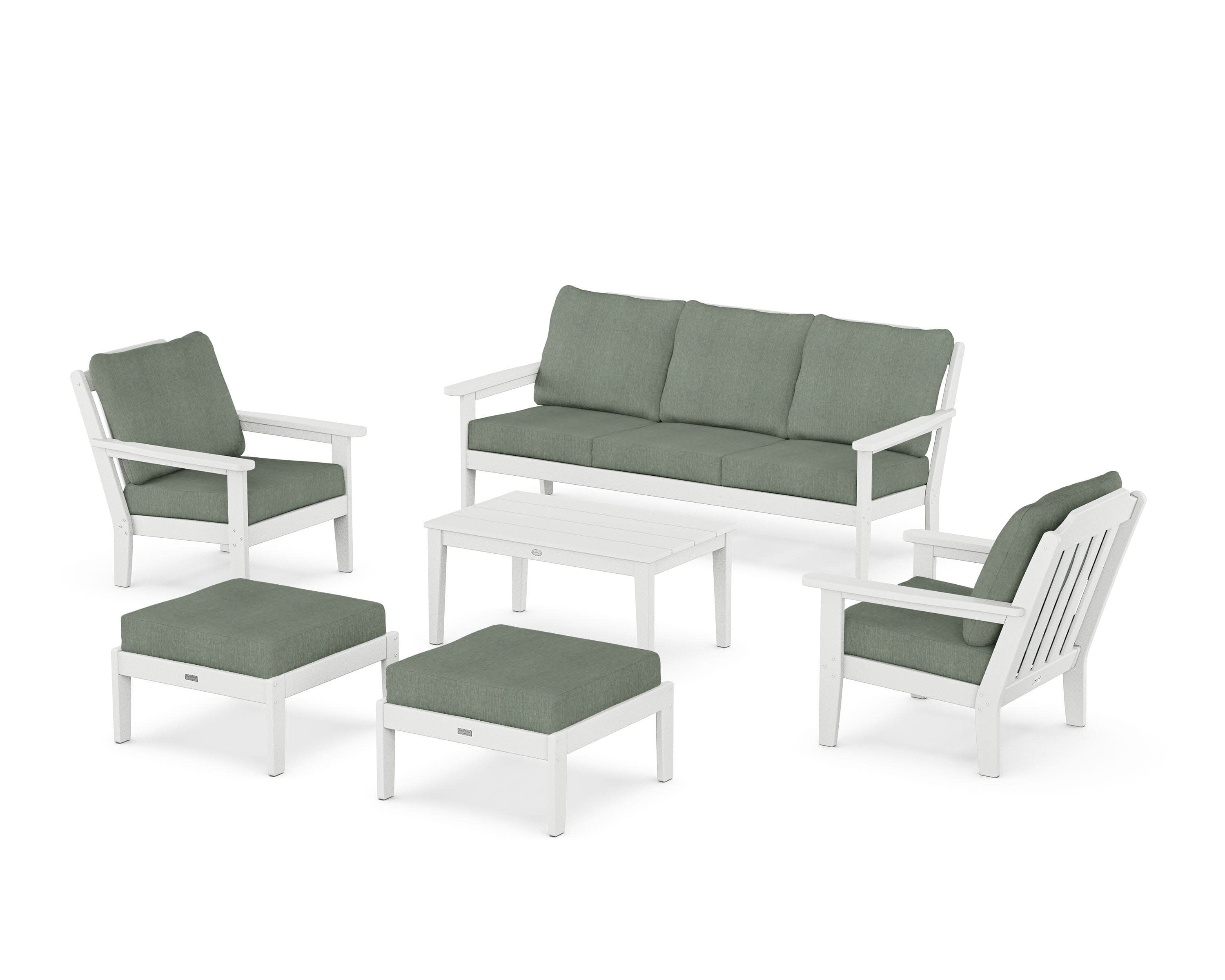 Cottage 6-Piece Lounge Sofa Set in White / Cast Sage