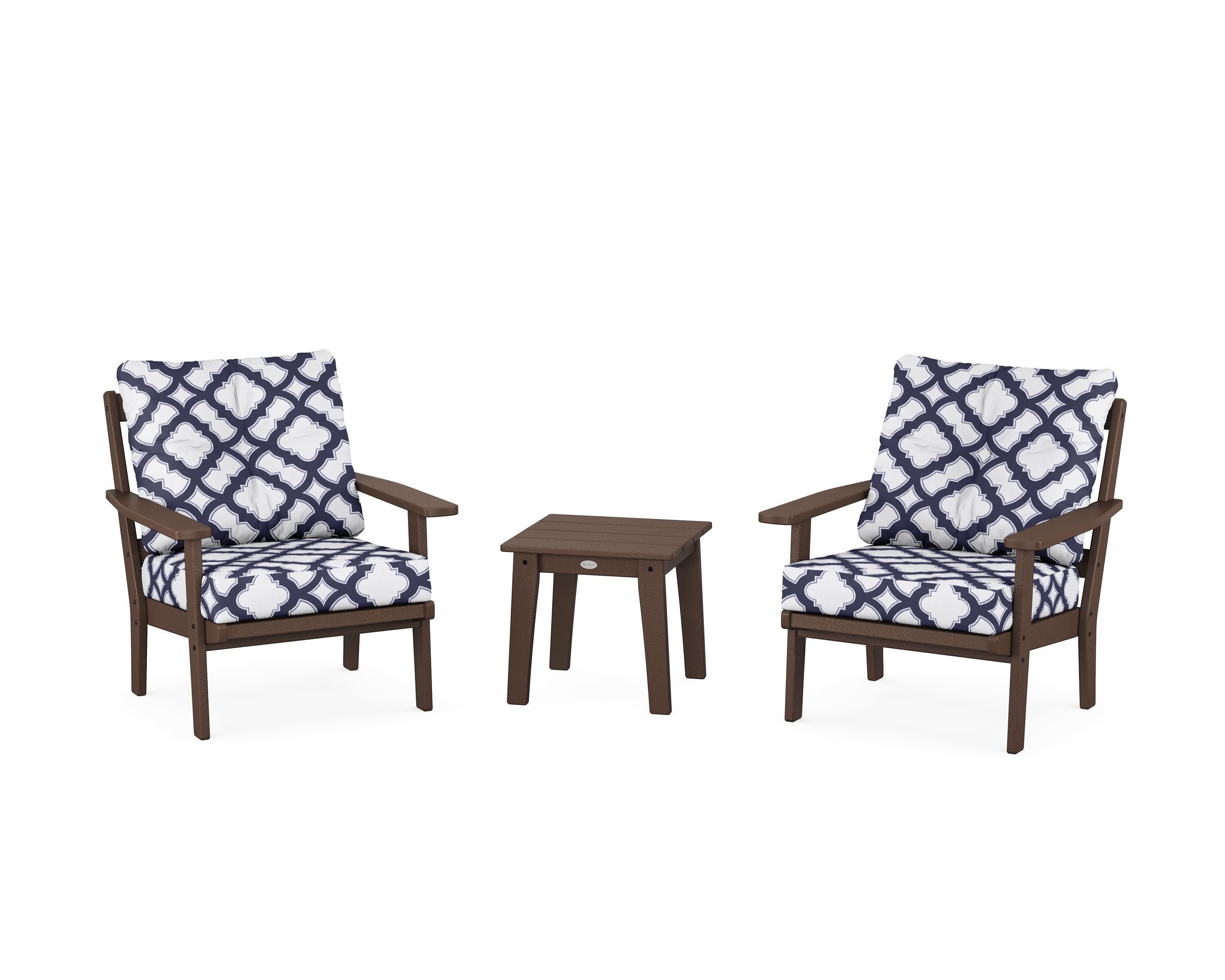 Oxford 3-Piece Deep Seating Set in Mahogany / Trellis Navy