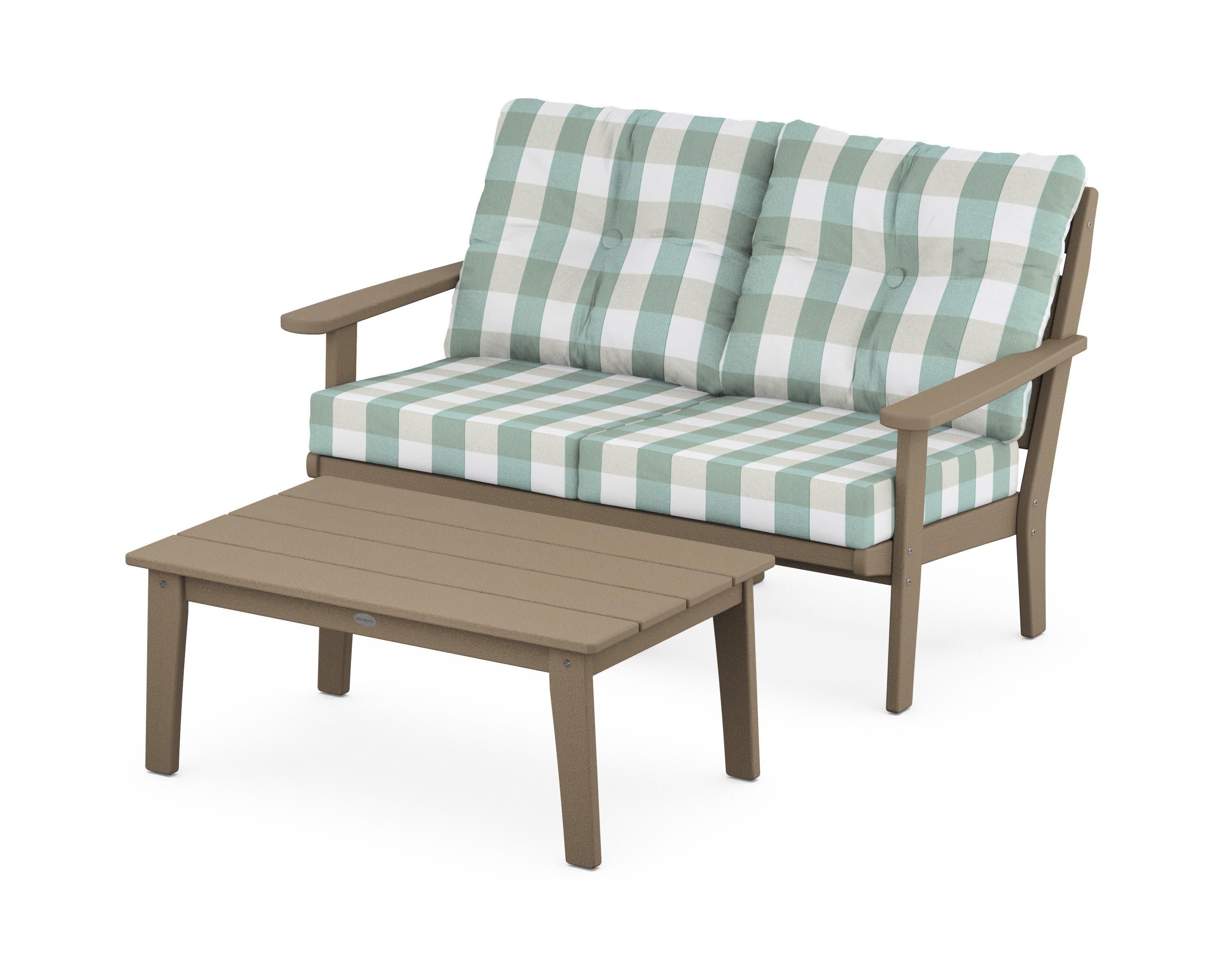 Lakeside 2-Piece Lounge Loveseat Set in Vintage Sahara / Buffalo Plaid Glacier Spa