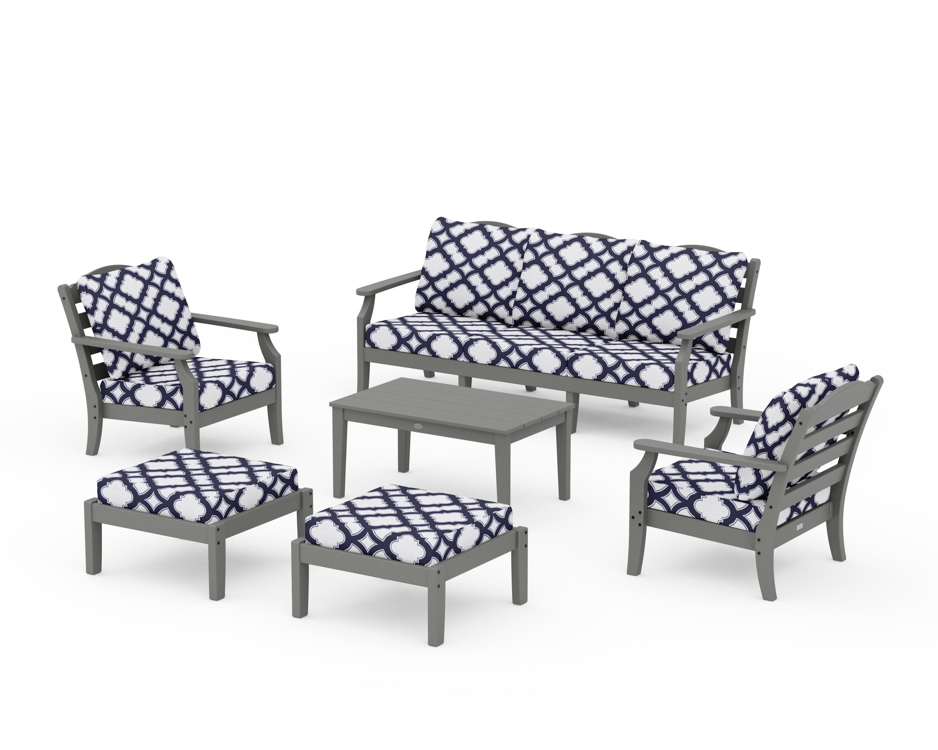 Savannah 6-Piece Lounge Sofa Set in Slate Grey / Trellis Navy