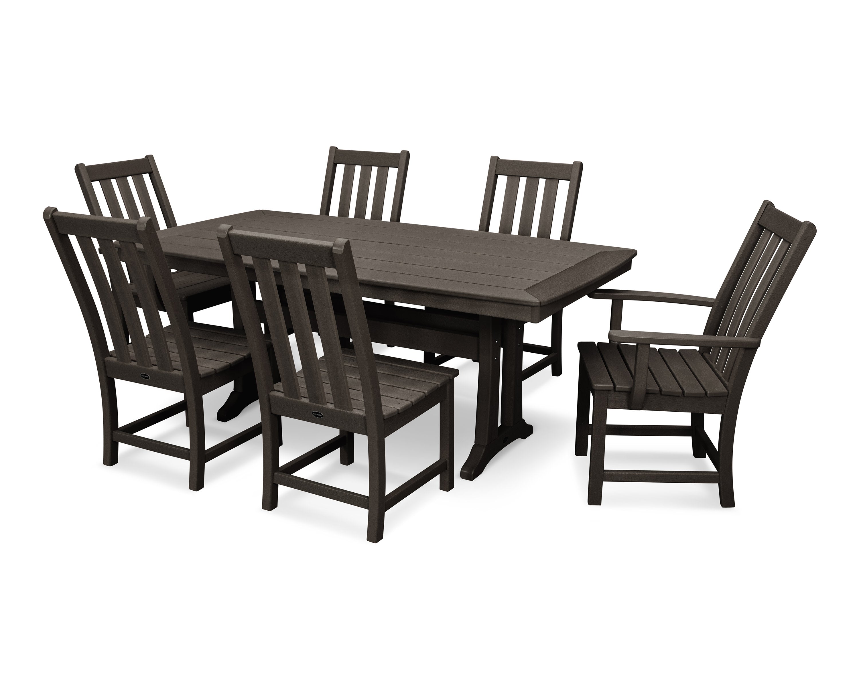 Vineyard 7-Piece Dining Set with Trestle Legs in Vintage Coffee