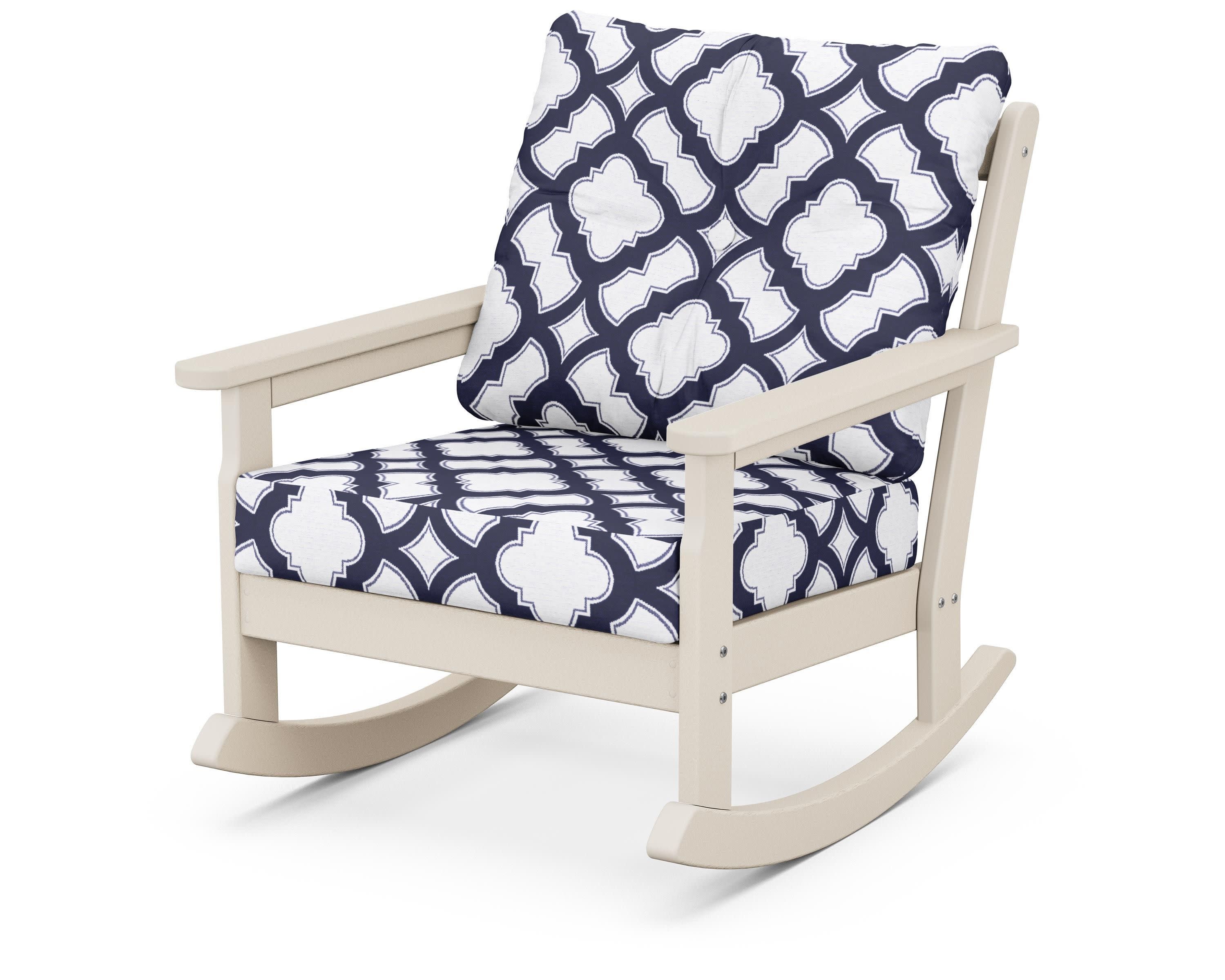 Vineyard Deep Seating Rocking Chair in Sand / Trellis Navy