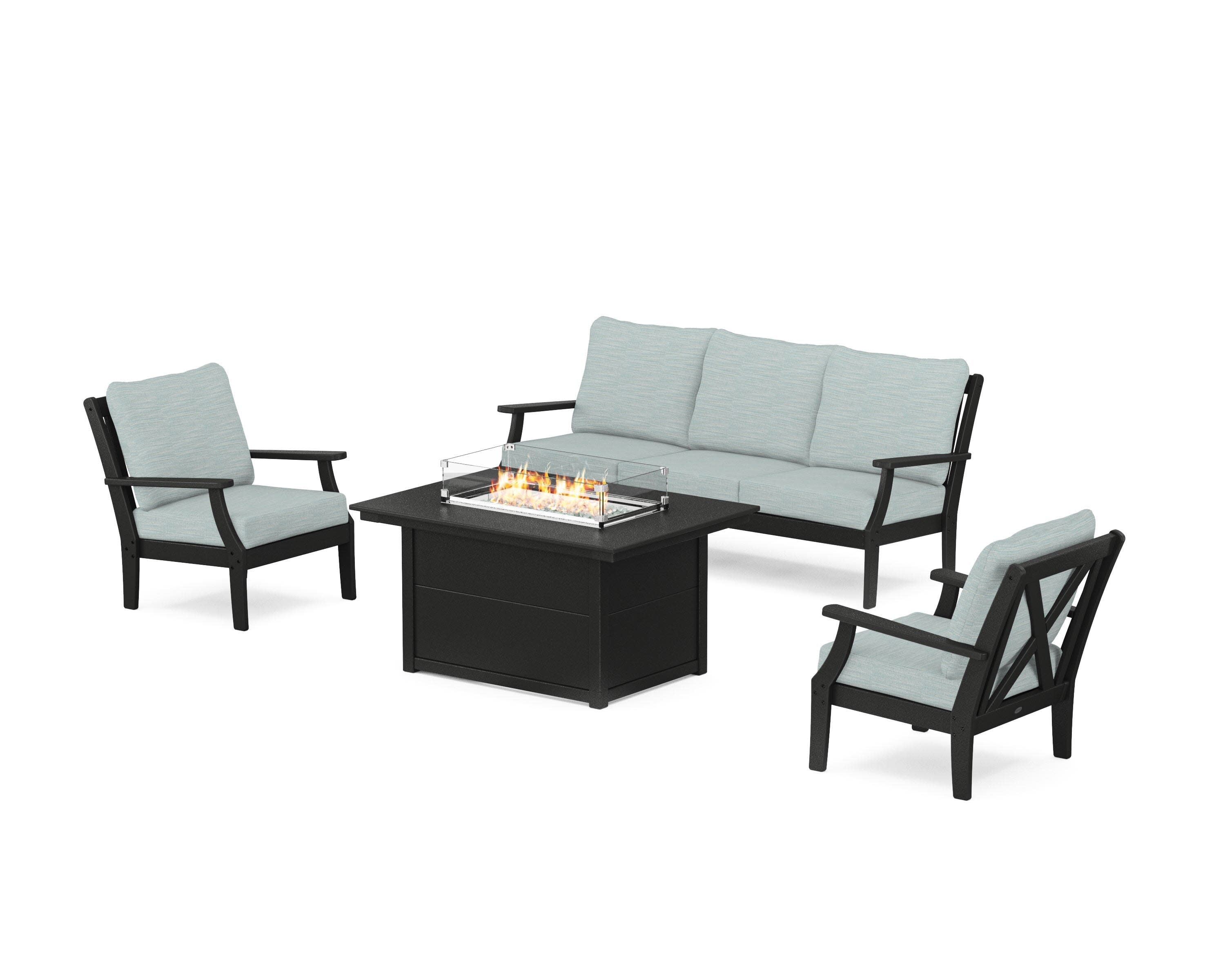 Braxton Deep Seating Fire Pit Table Set in Black / Soothe Mist