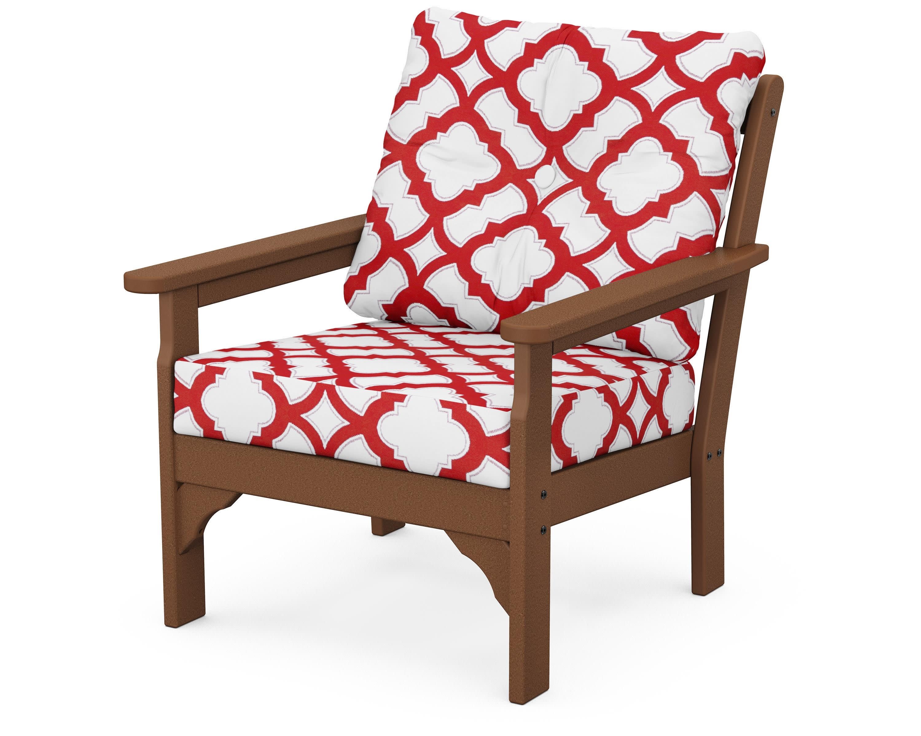 Vineyard Deep Seating Chair in Teak / Trellis Crimson