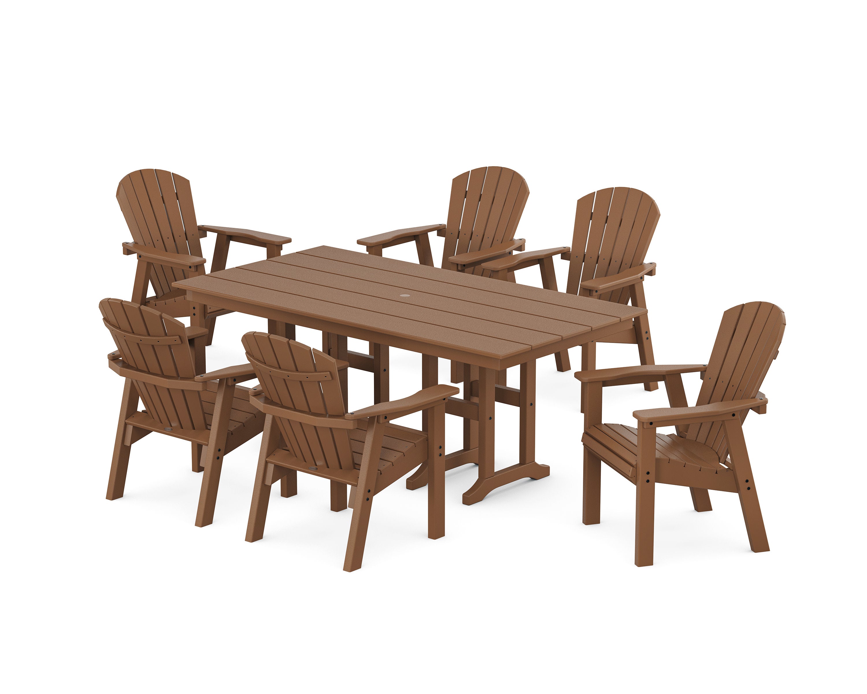 Seashell 7-Piece Farmhouse Dining Set in Teak