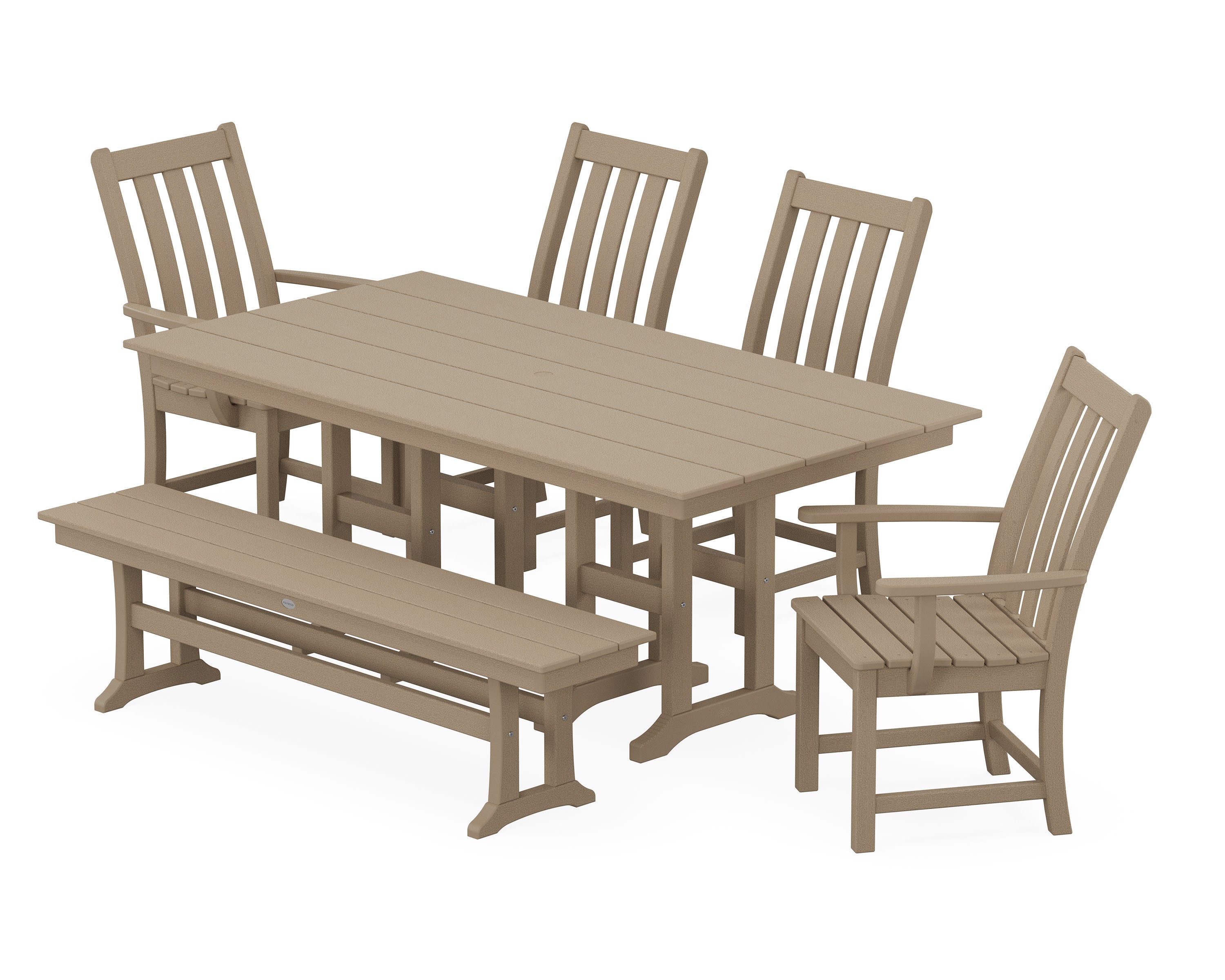 Vineyard 6-Piece Farmhouse Dining Set with Bench in Vintage Sahara