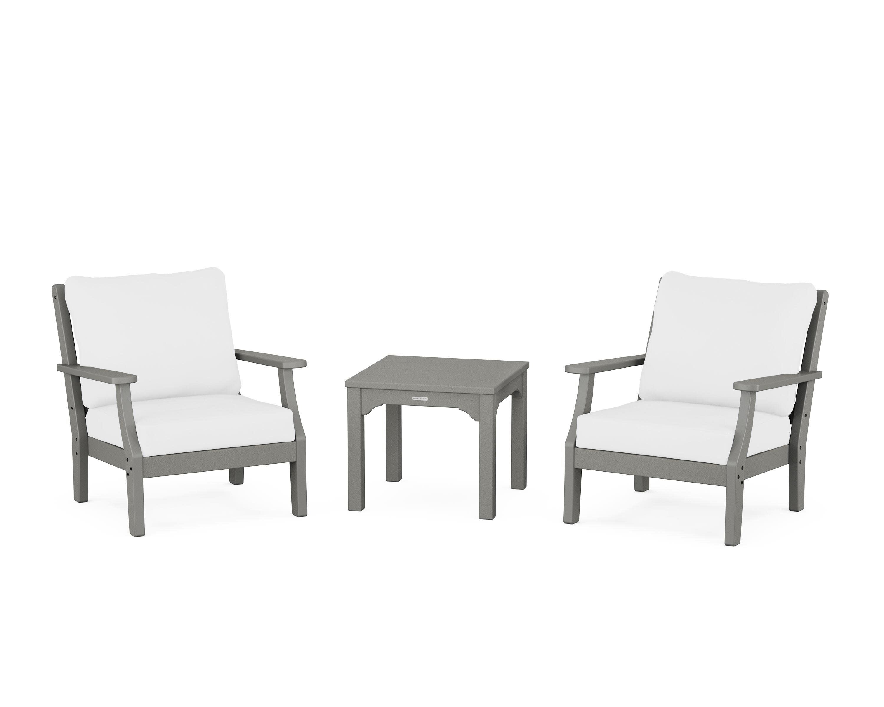 Chinoiserie 3-Piece Deep Seating Set in Slate Grey / Natural