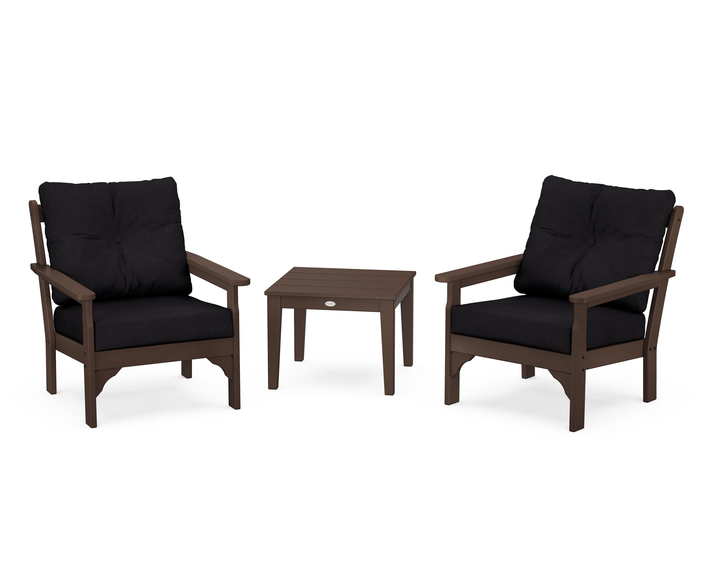Vineyard 3-Piece Deep Seating Set in Mahogany / Midnight Linen