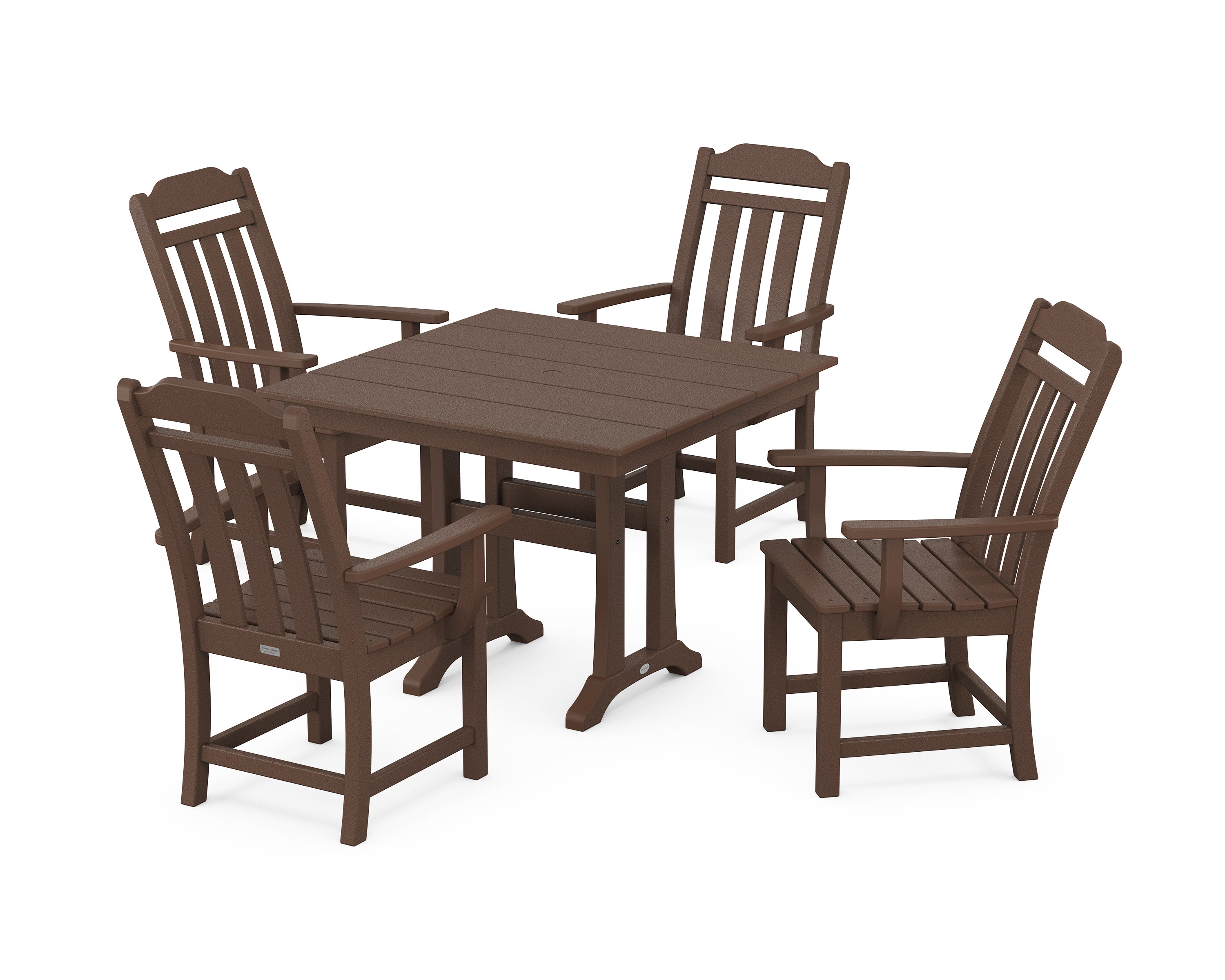 Cottage 5-Piece Farmhouse Dining Set with Trestle Legs in Mahogany