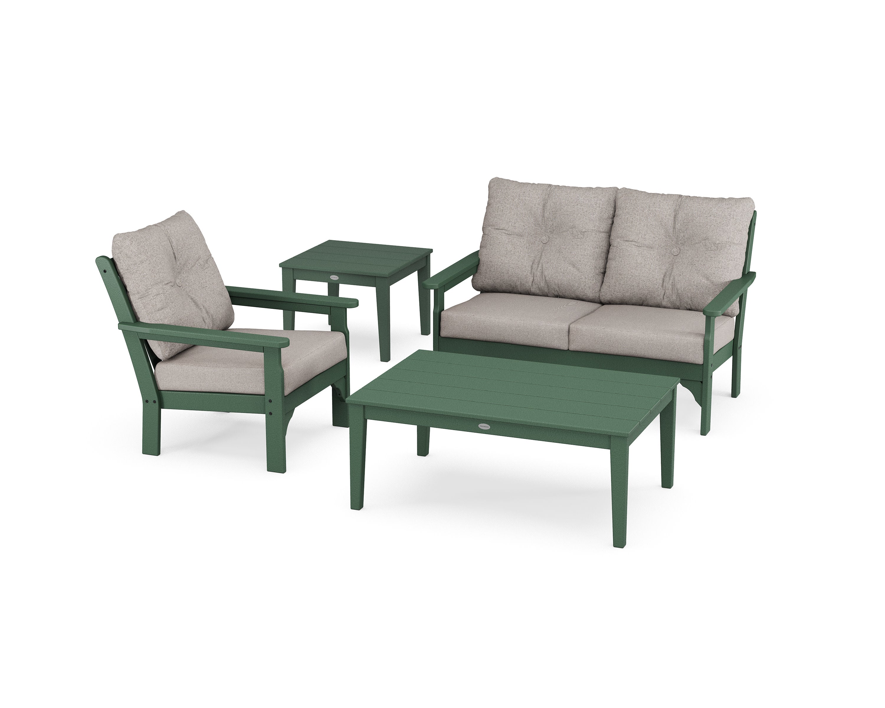 Vineyard 4-Piece Deep Seating Set in Green / Weathered Tweed
