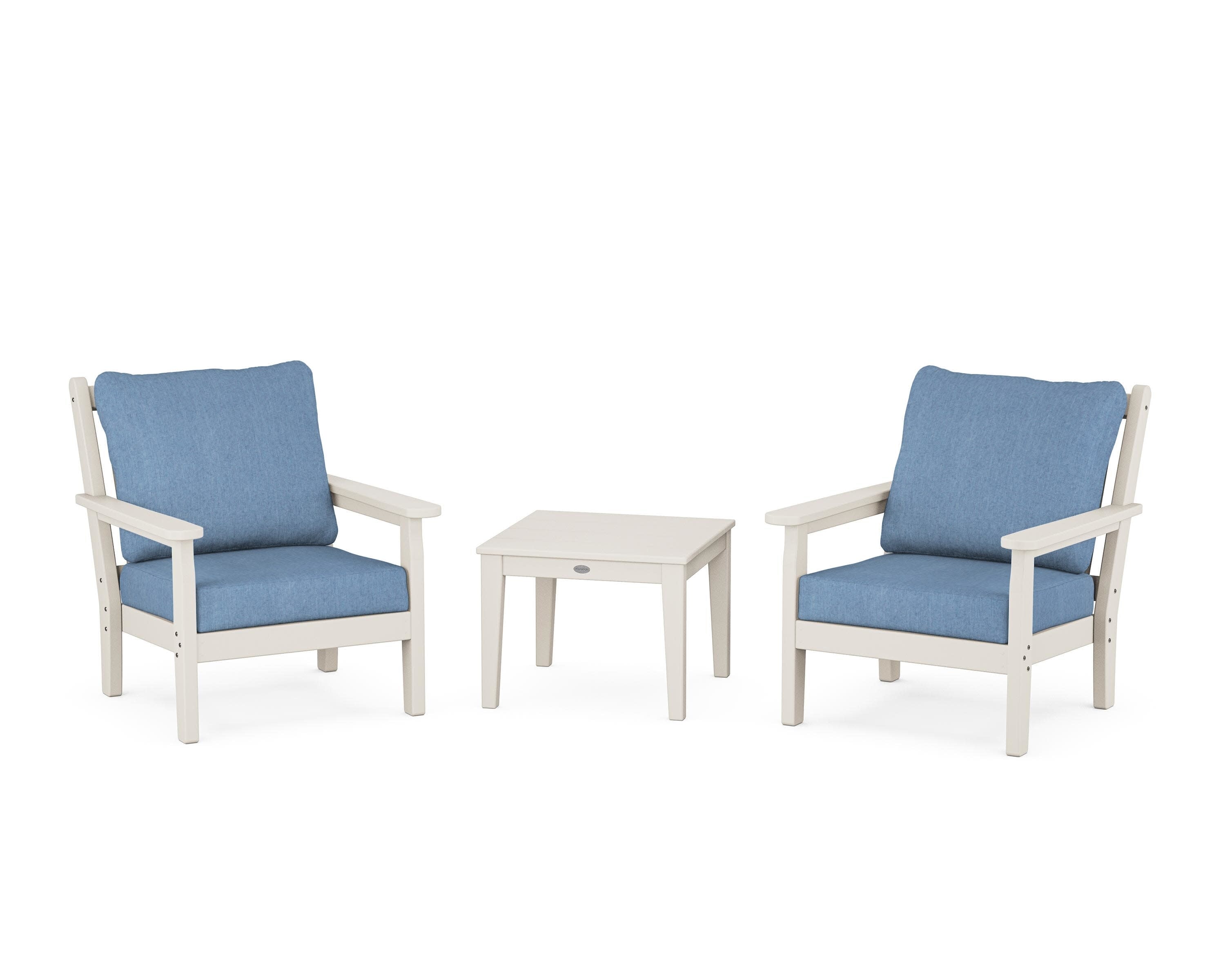 Chippendale 3-Piece Deep Seating Set in Sand / Sky Blue