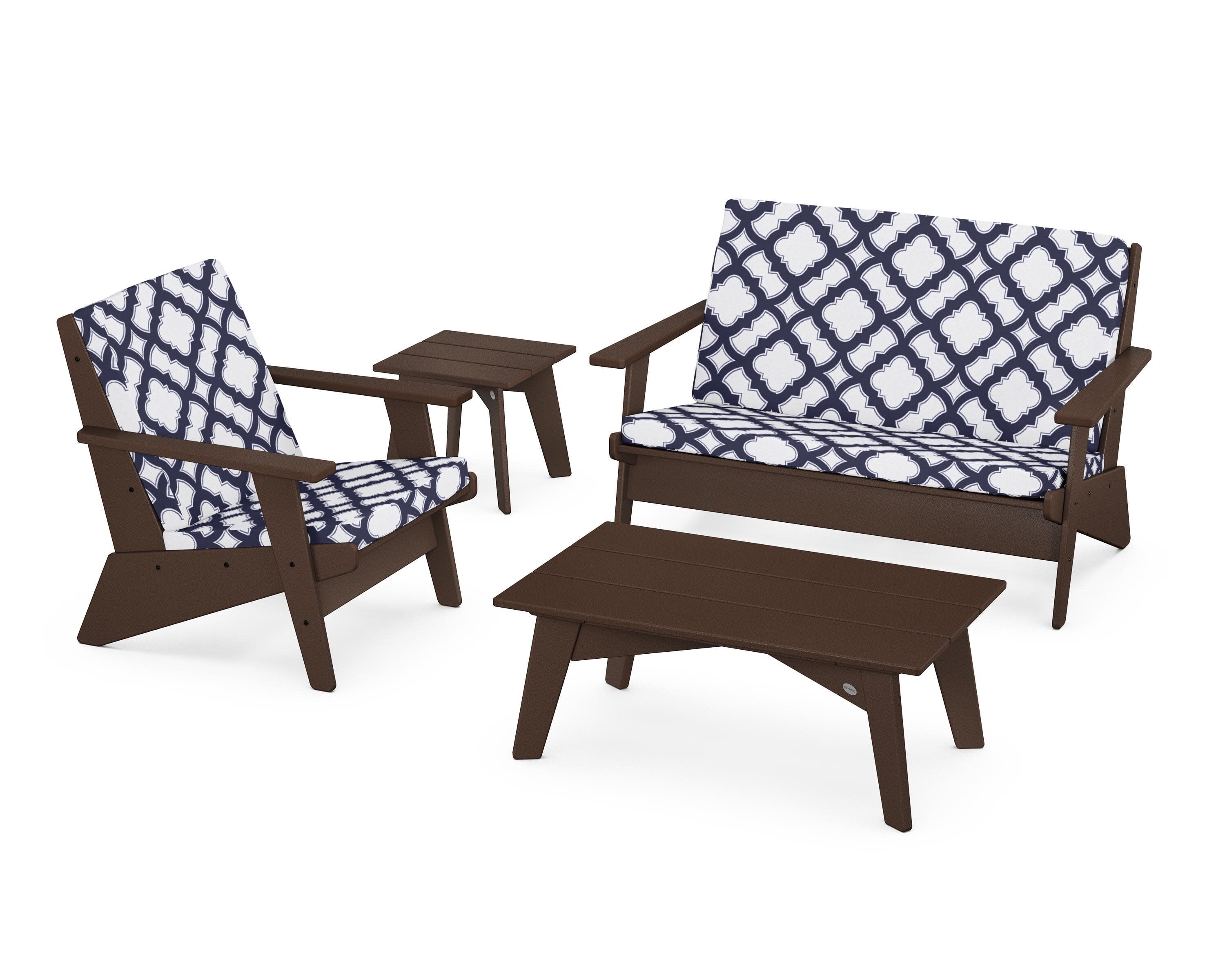 Riviera Modern Lounge 4-Piece Set in Mahogany / Trellis Navy