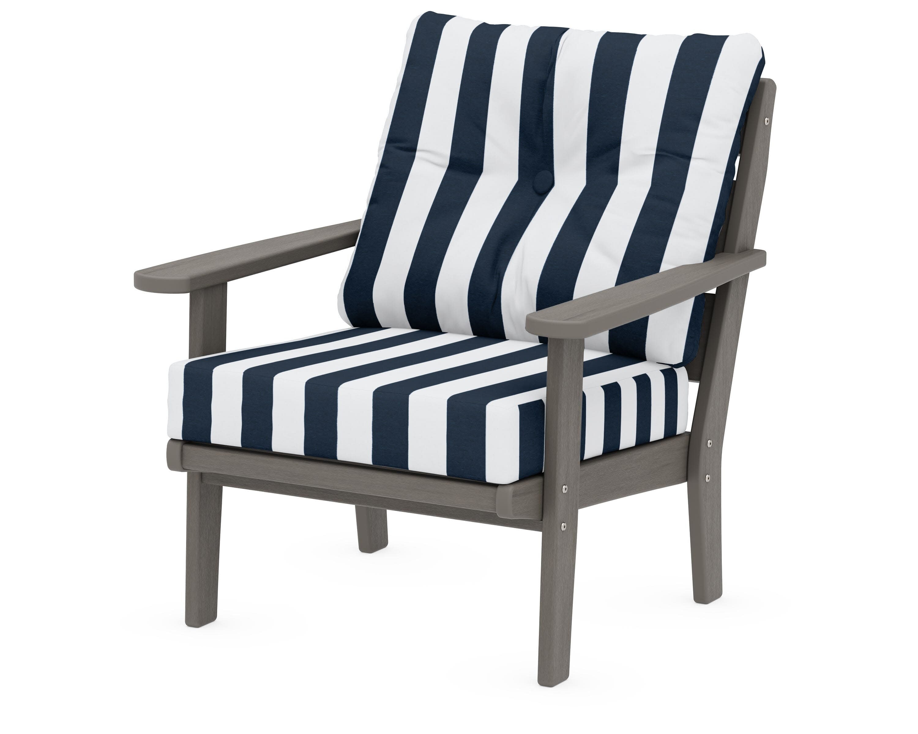 Lakeside Deep Seating Chair in Driftwood / Cabana Stripe Marine Indigo