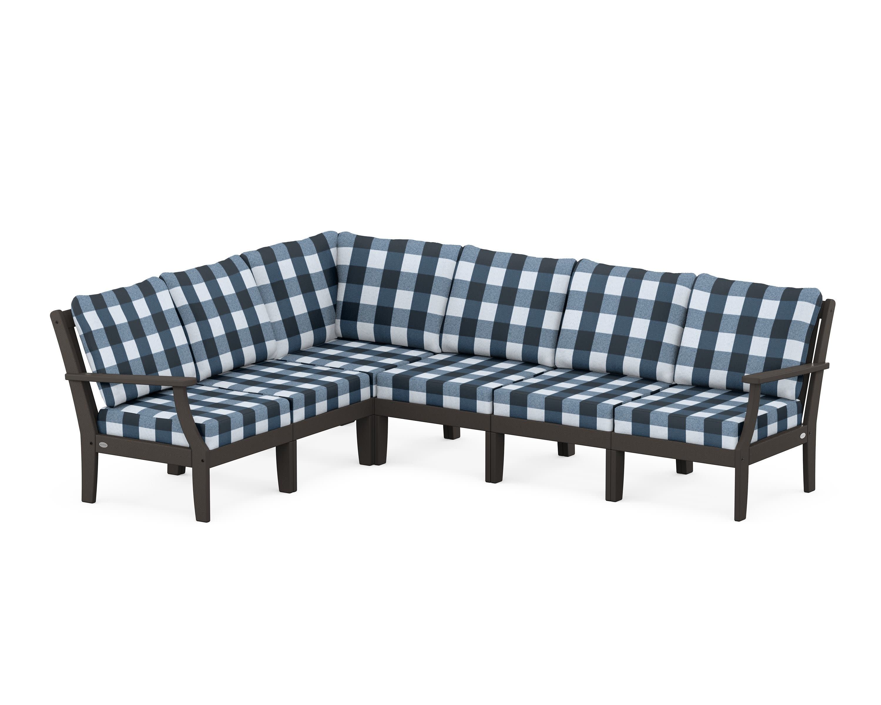 Braxton Modular 6-Piece Deep Seating Set in Vintage Coffee / Buffalo Plaid Marine Indigo