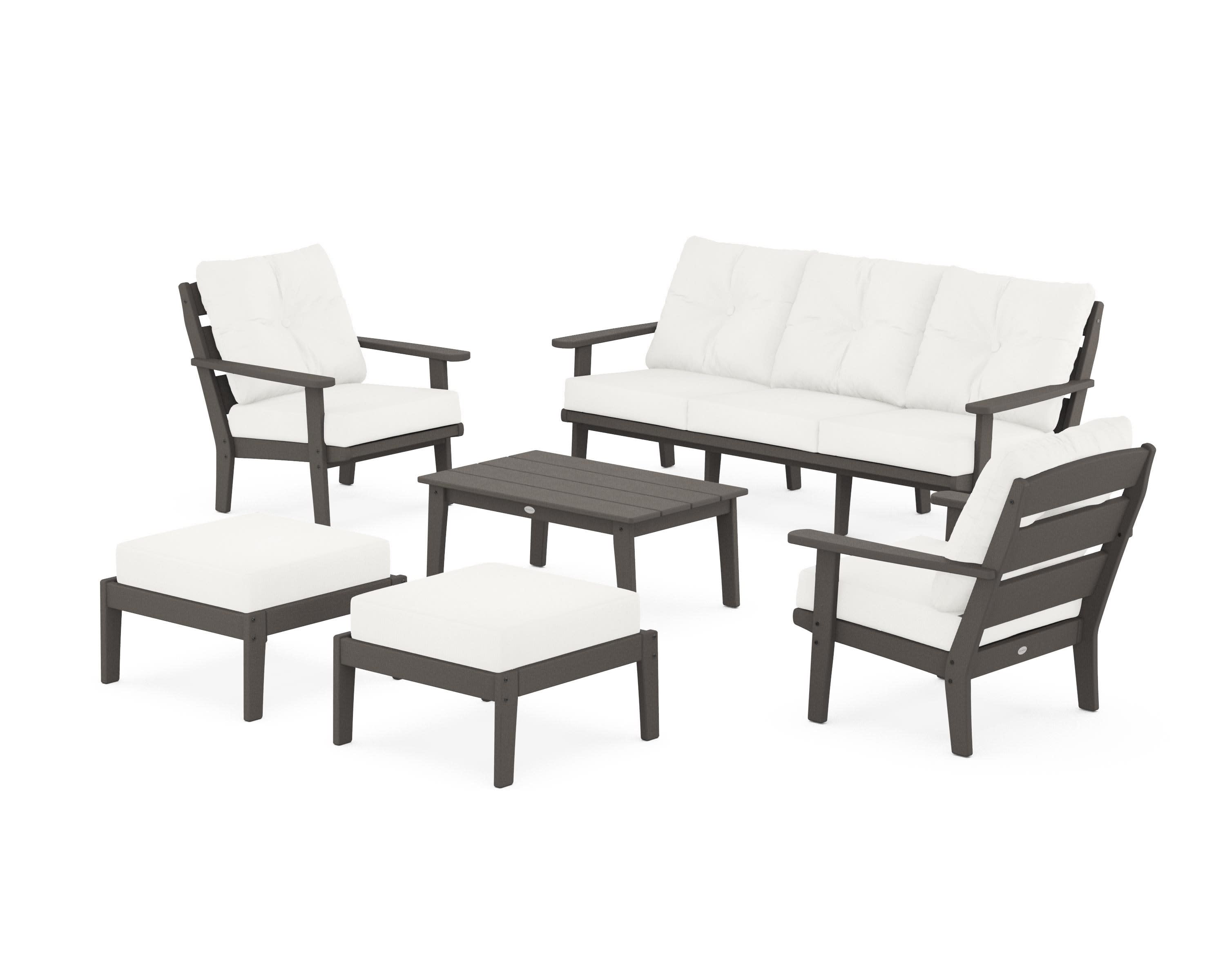 Lakeside 6-Piece Lounge Sofa Set in Vintage Coffee / Natural Linen