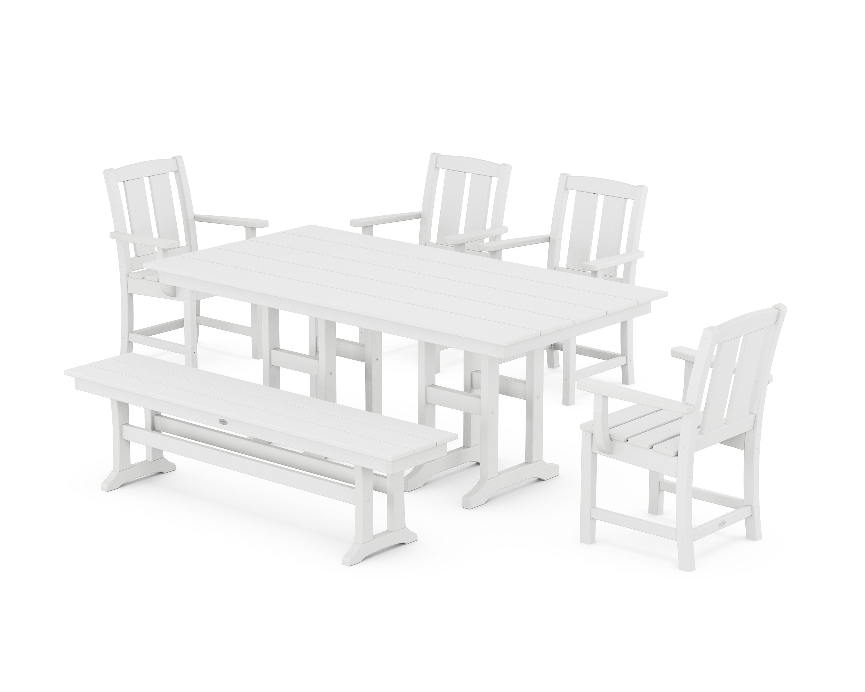 Mission 6-Piece Farmhouse Dining Set with Bench in White