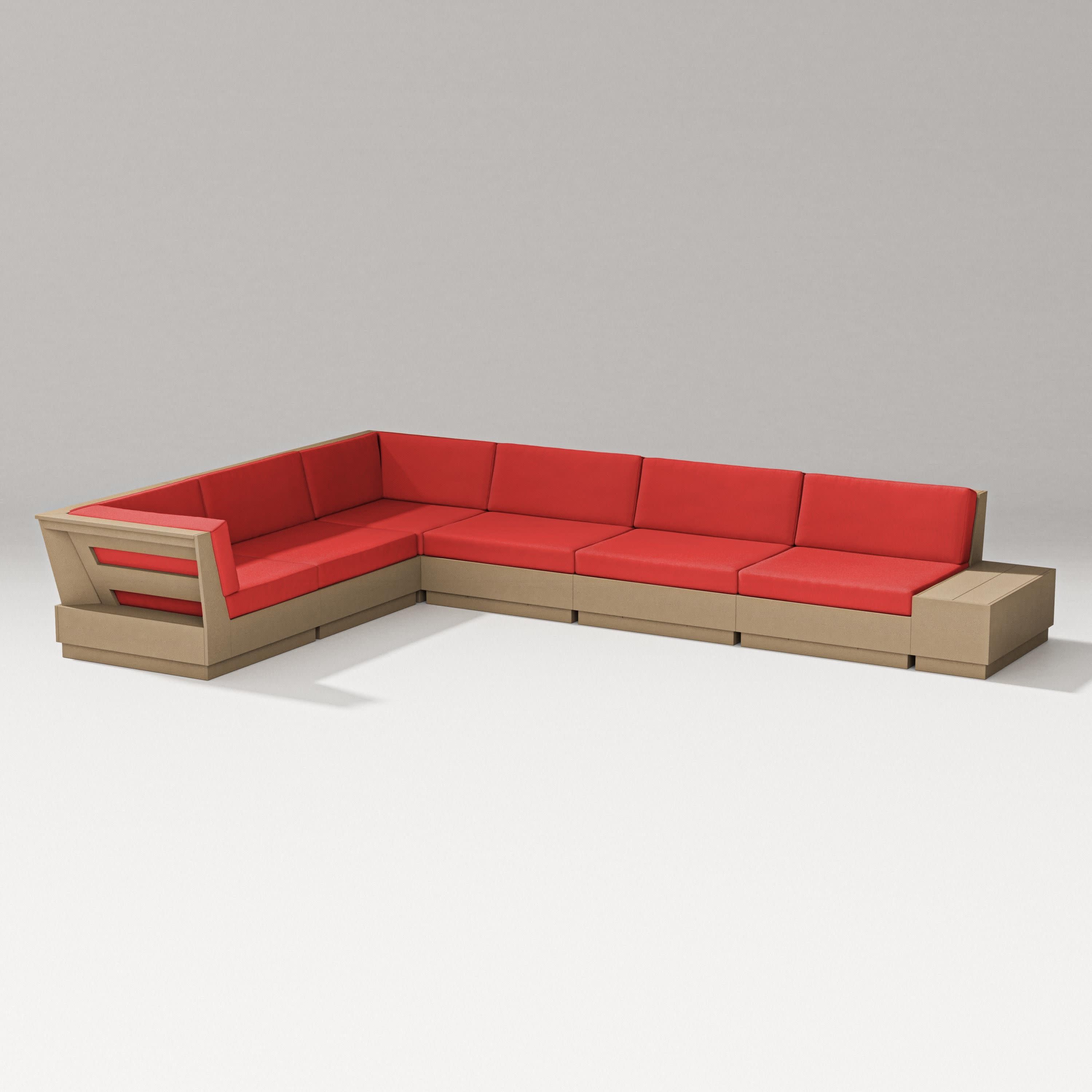 Elevate 7-Piece Corner Sectional in Vintage Sahara / Crimson Linen