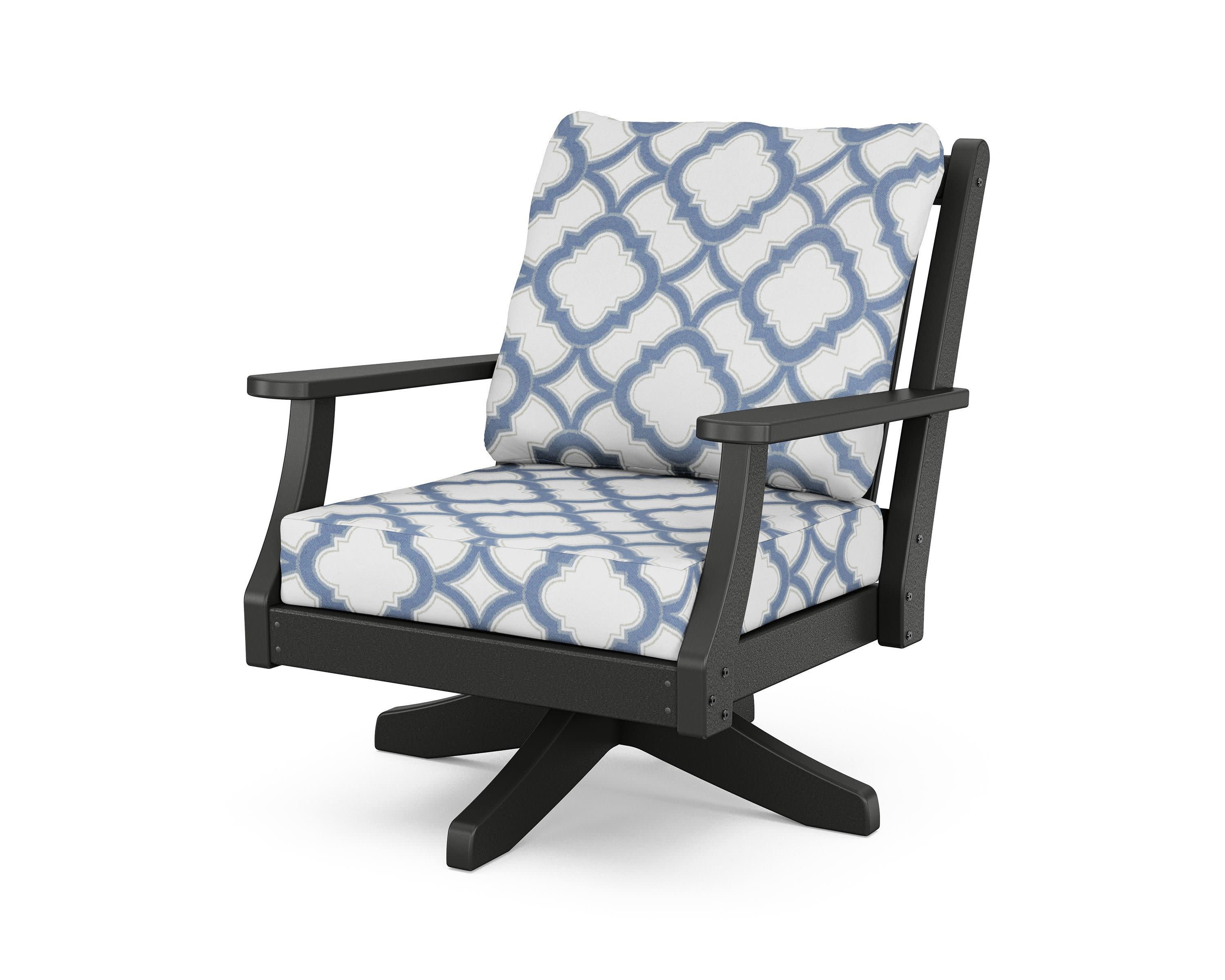 Wovendale Deep Seating Swivel Chair in Black / Trellis Sky Blue