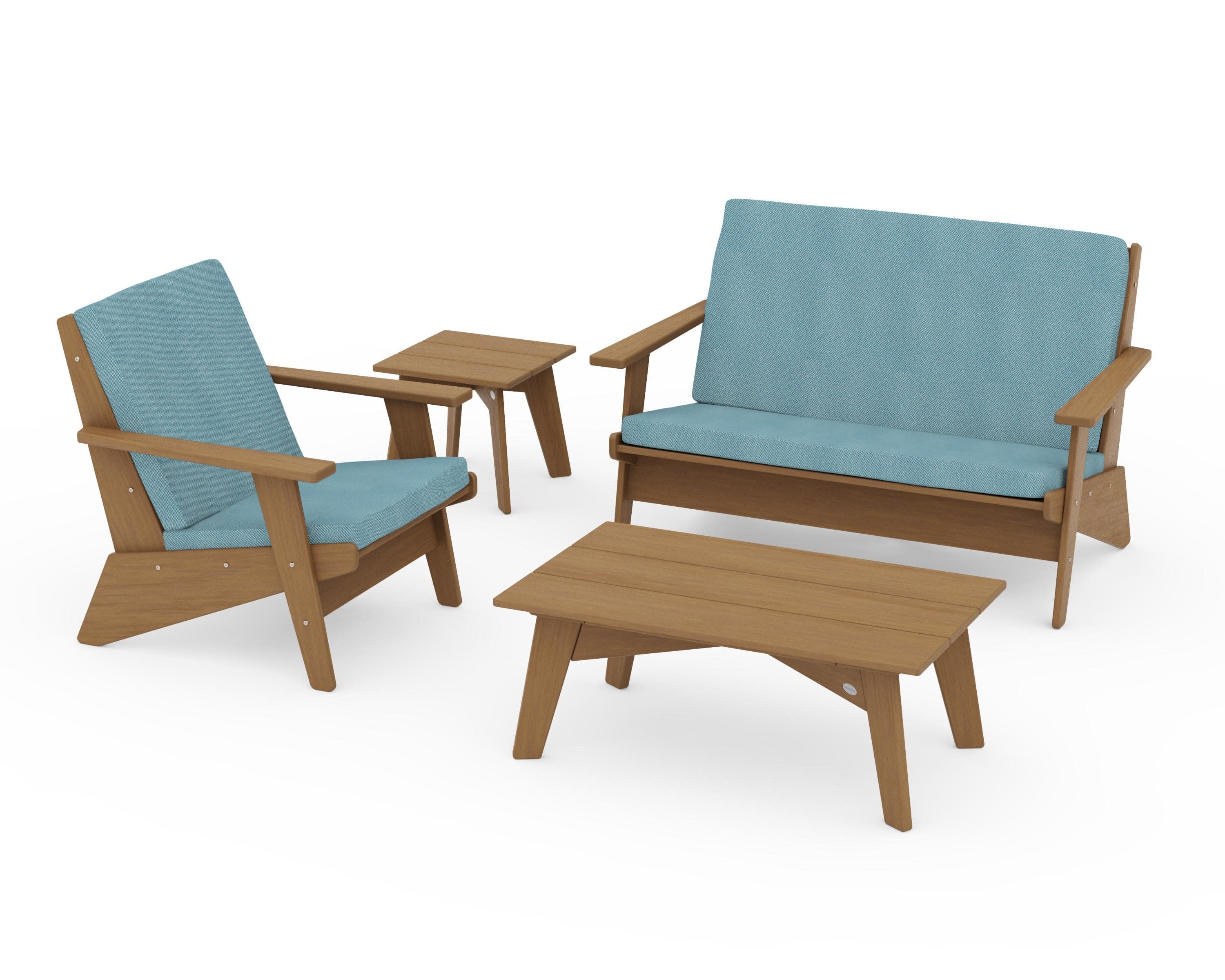 Riviera Modern Lounge 4-Piece Set in Natural / Lattice Sky Blue