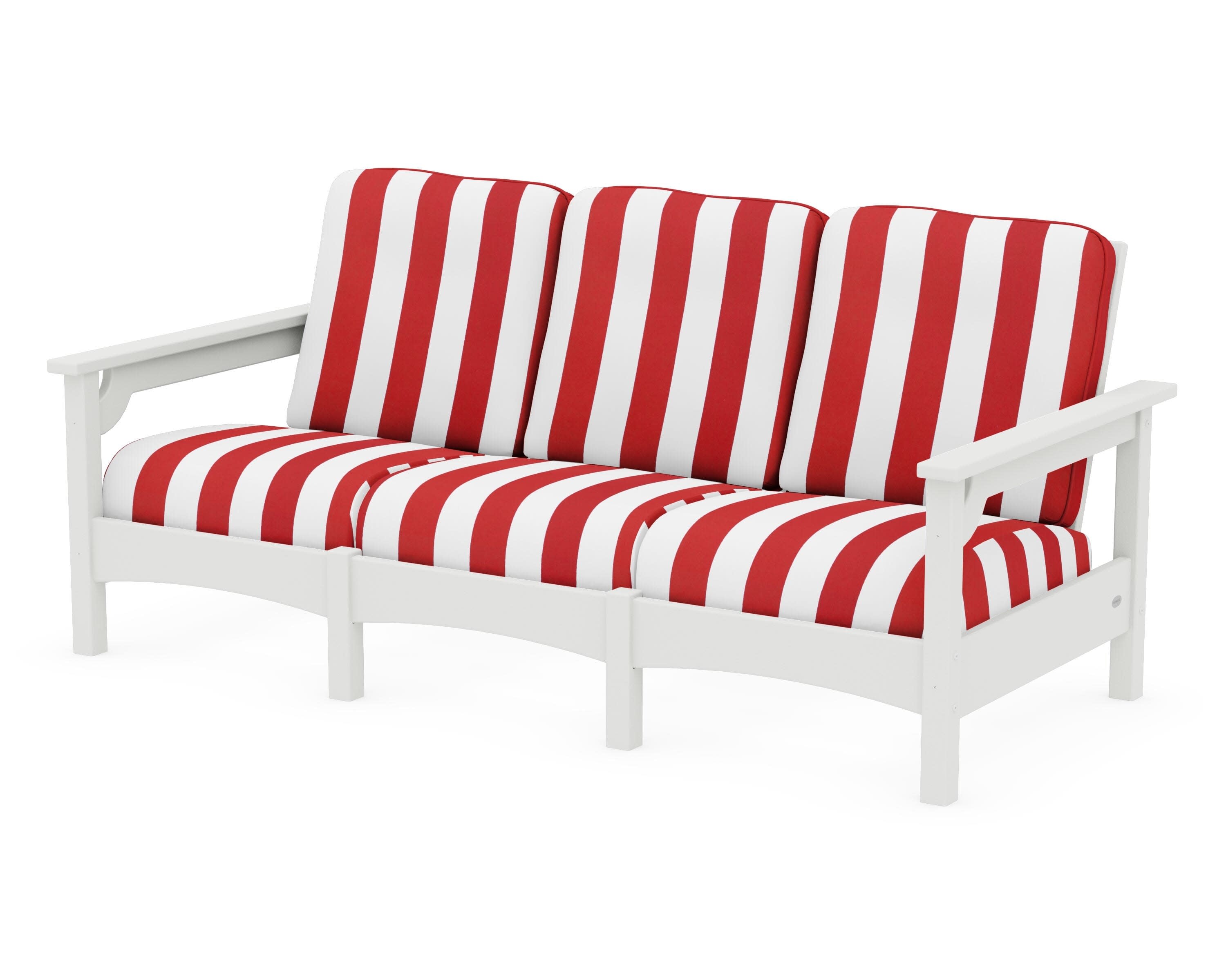 Club Sofa in Vintage White / Cabana Stripe Crimson