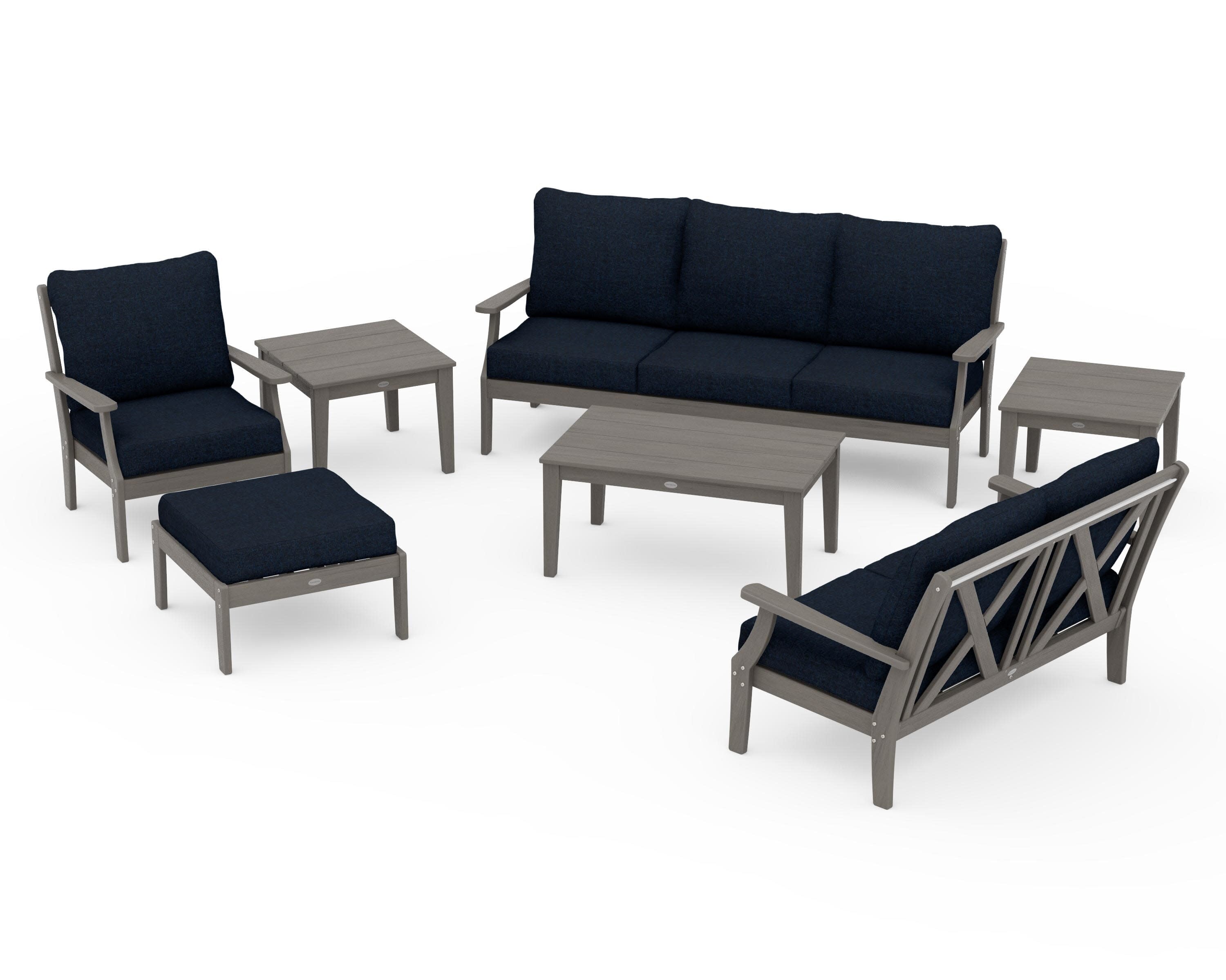 Braxton 7-Piece Deep Seating Set in Driftwood / Marine Indigo