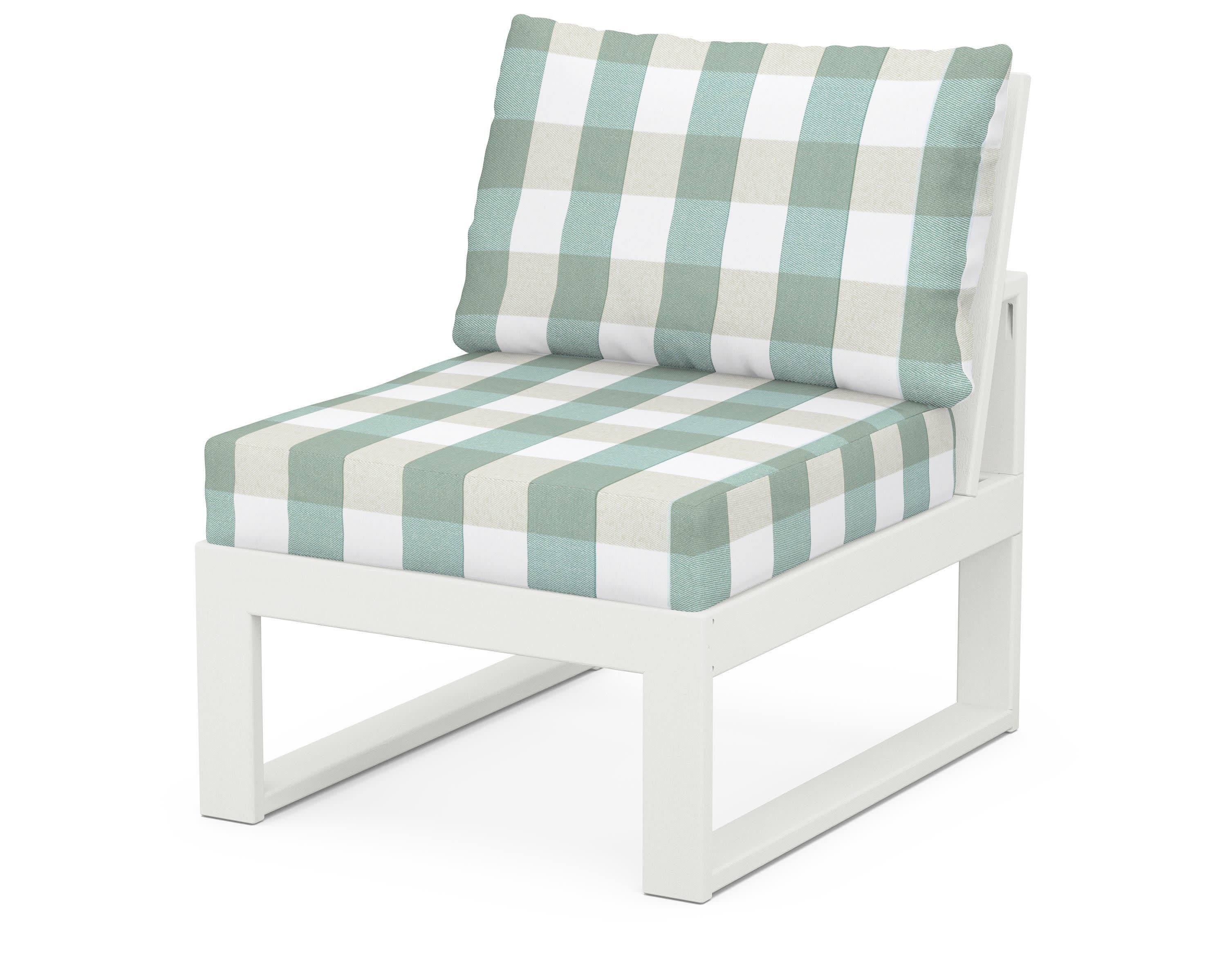 Modular Armless Chair in Vintage White / Buffalo Plaid Glacier Spa