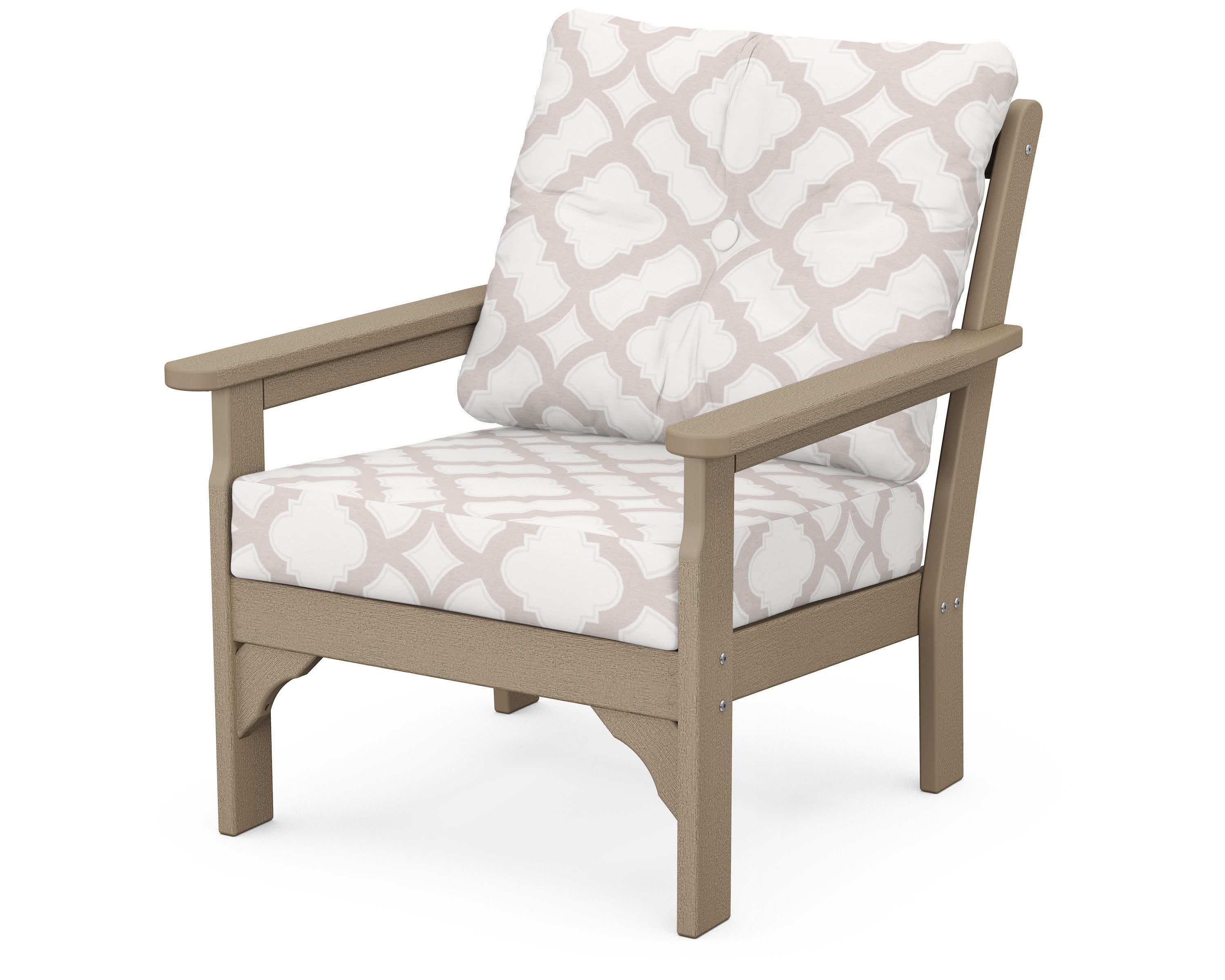 Vineyard Deep Seating Chair in Vintage Sahara / Trellis Dune Burlap