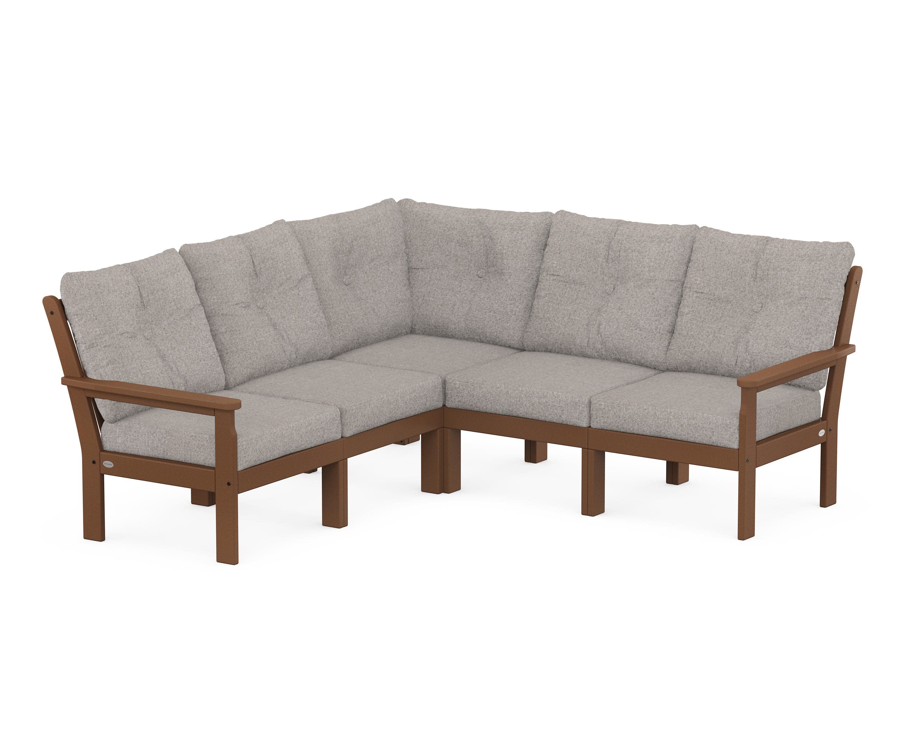 Vineyard 5-Piece Sectional in Teak / Weathered Tweed