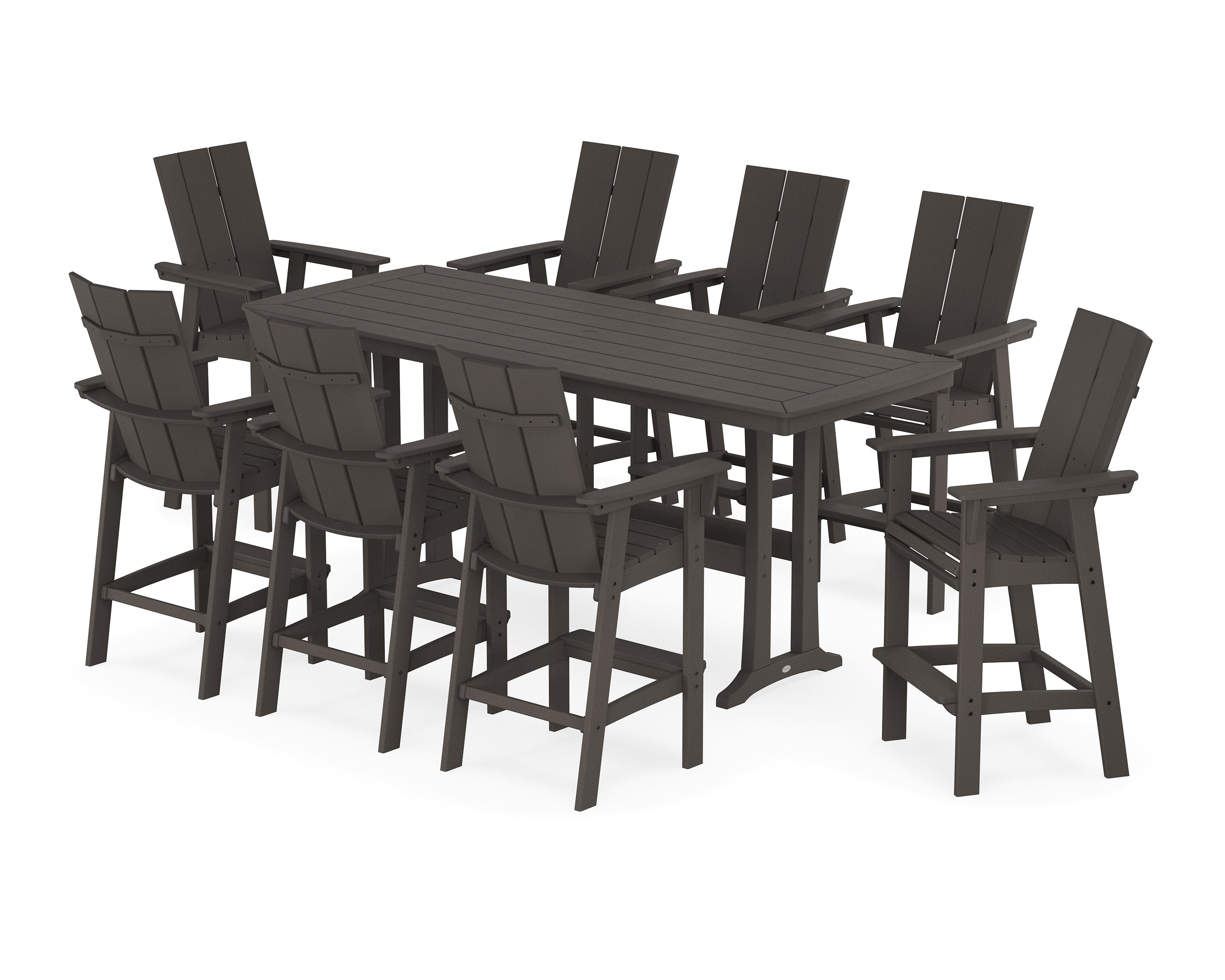 Modern Curveback Adirondack 9-Piece Bar Set with Trestle Legs in Vintage Coffee