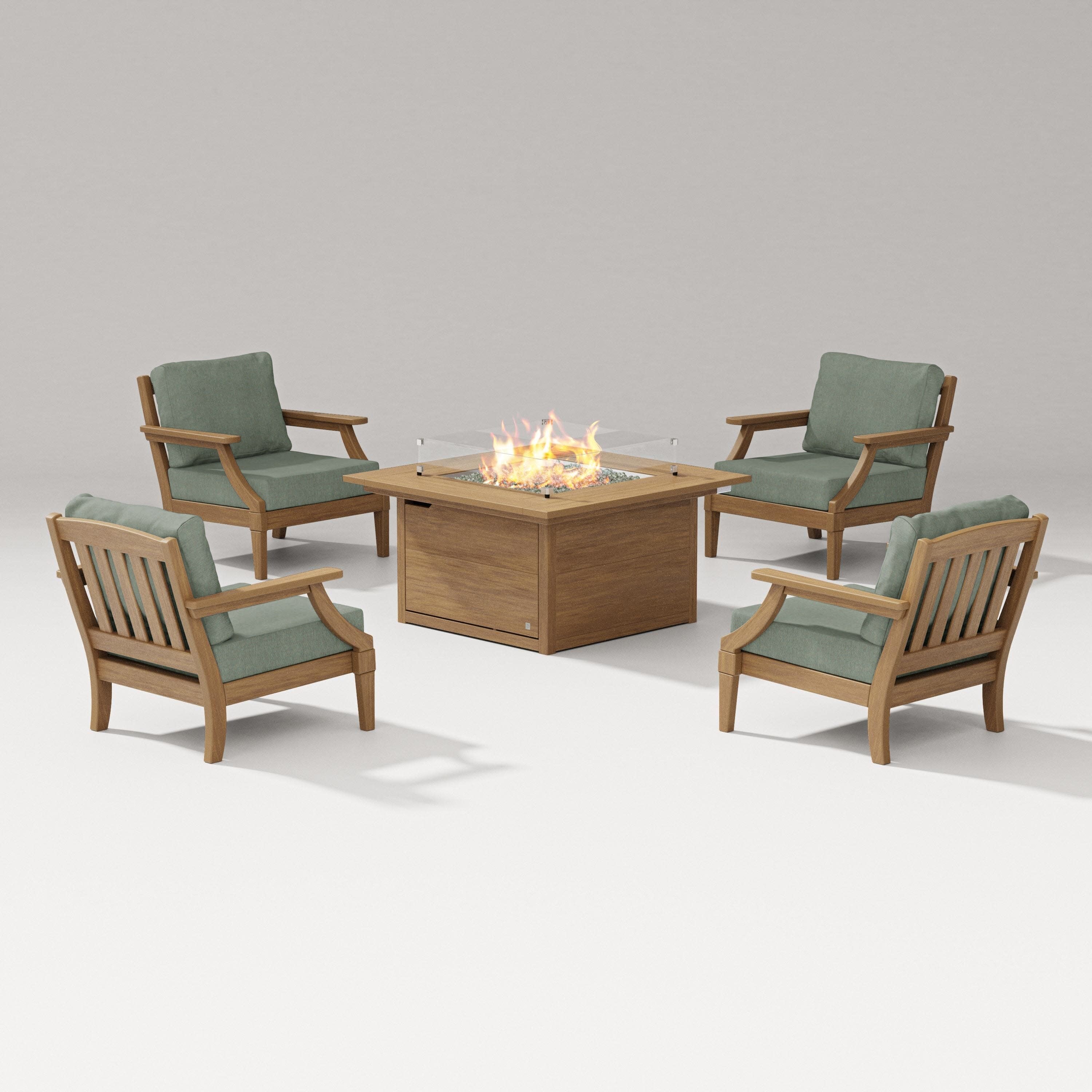 Estate 5-Piece Lounge Fire Table Set in Natural / Cast Sage