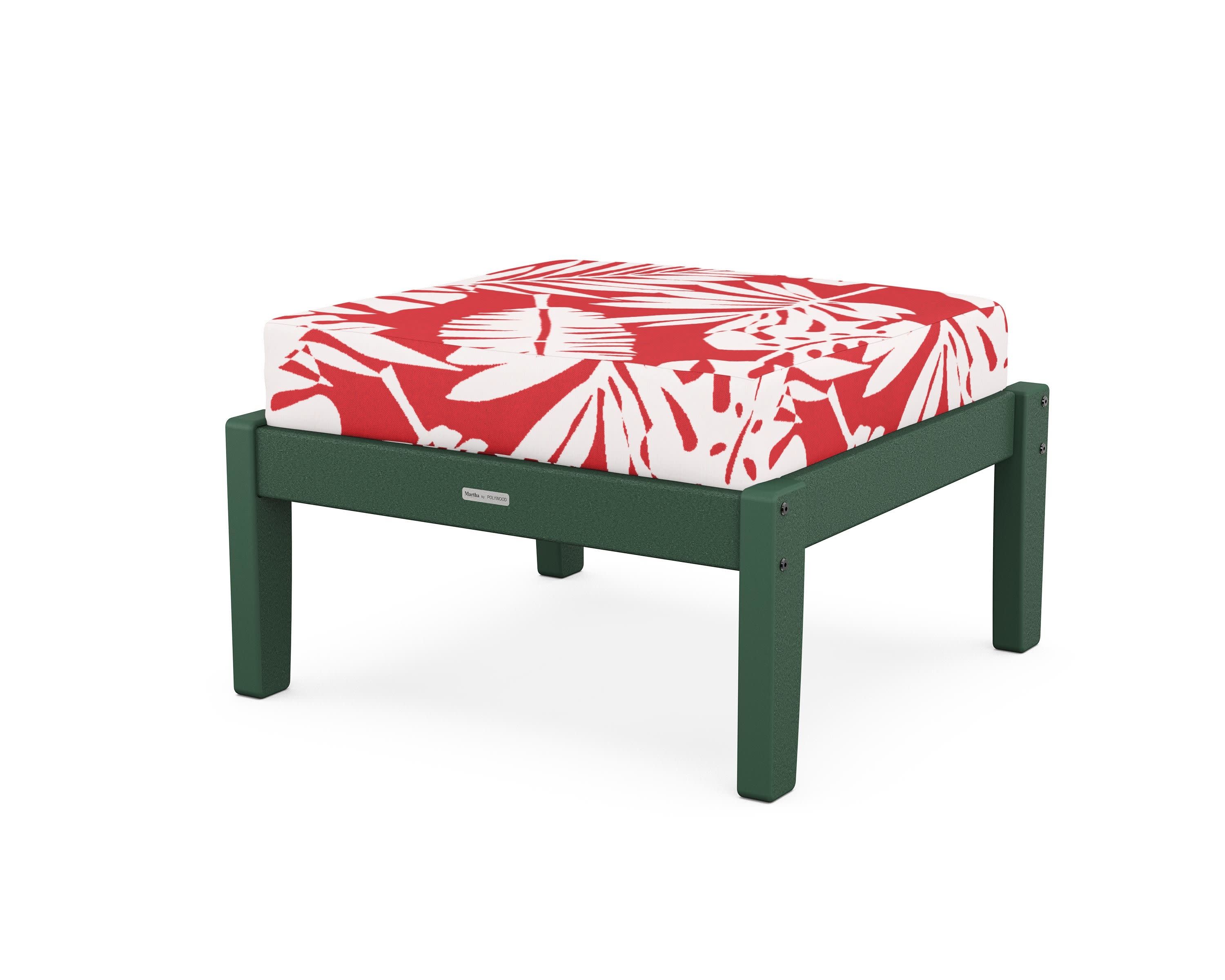 Chinoiserie Deep Seating Ottoman in Green / Leaf Crimson