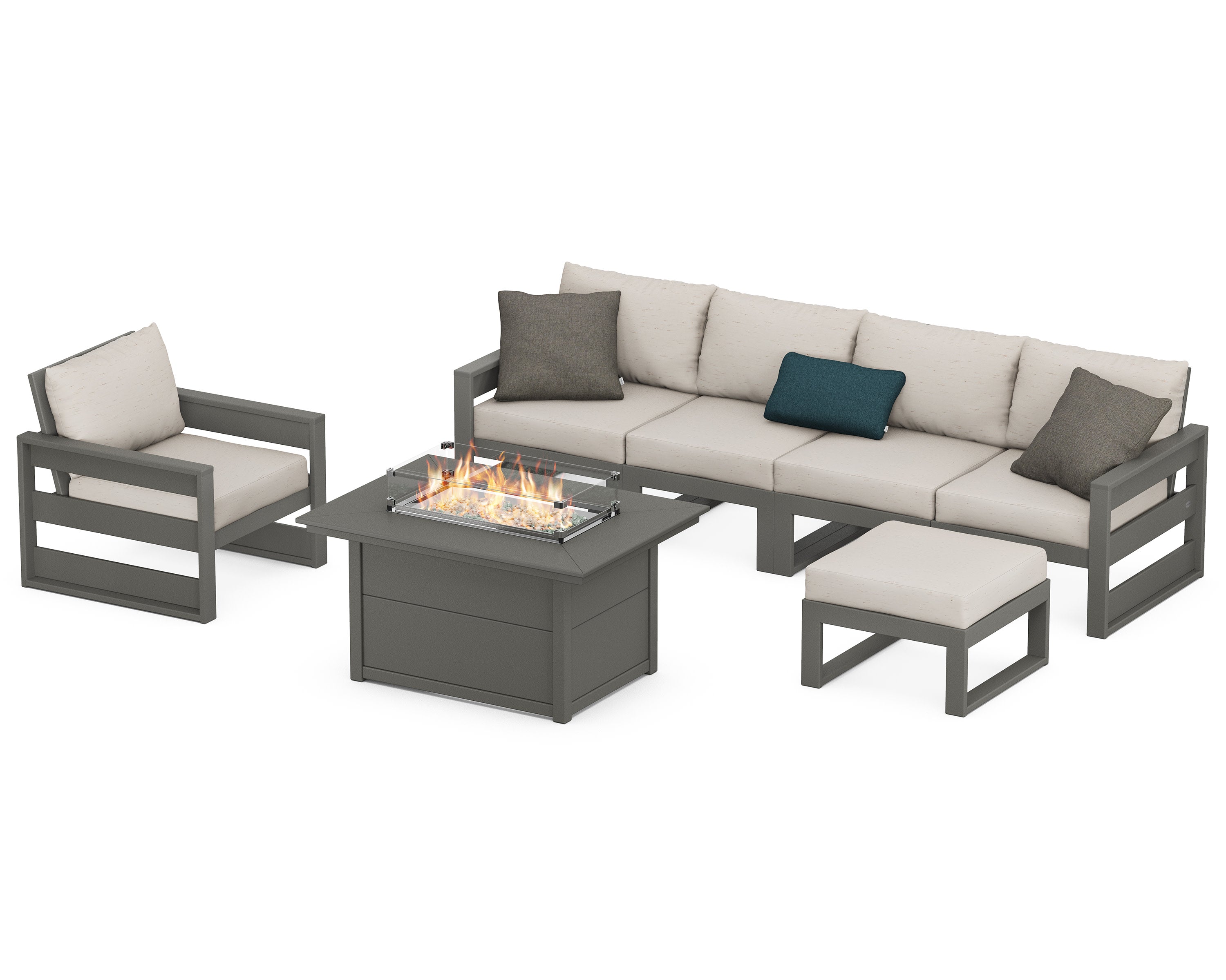 Westport 7-Piece Modular Deep Seating Fire Chat Set in Slate Grey / Frequency Parchment
