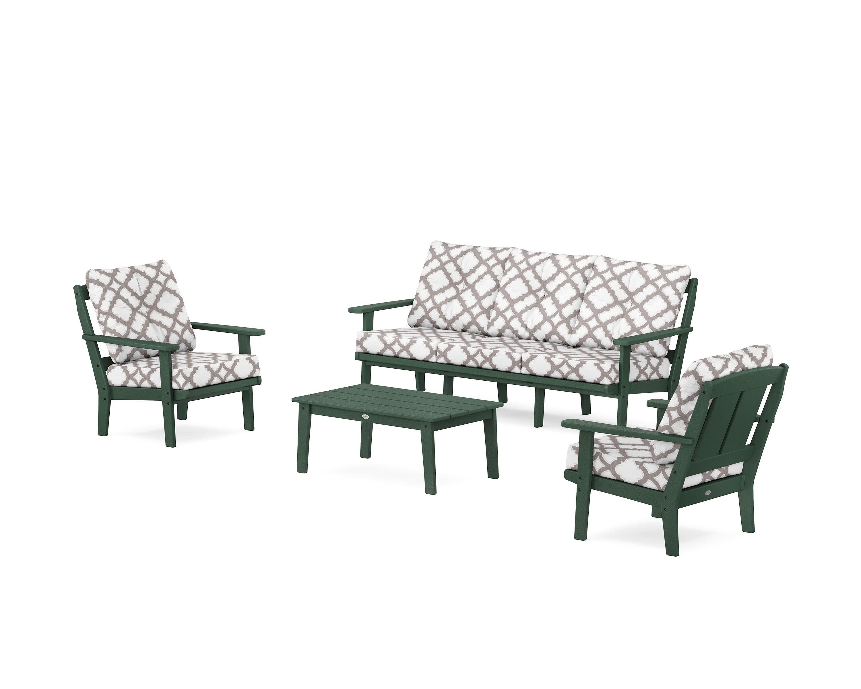 Mission 4-Piece Deep Seating Set with Sofa in Green / Trellis Grey Mist