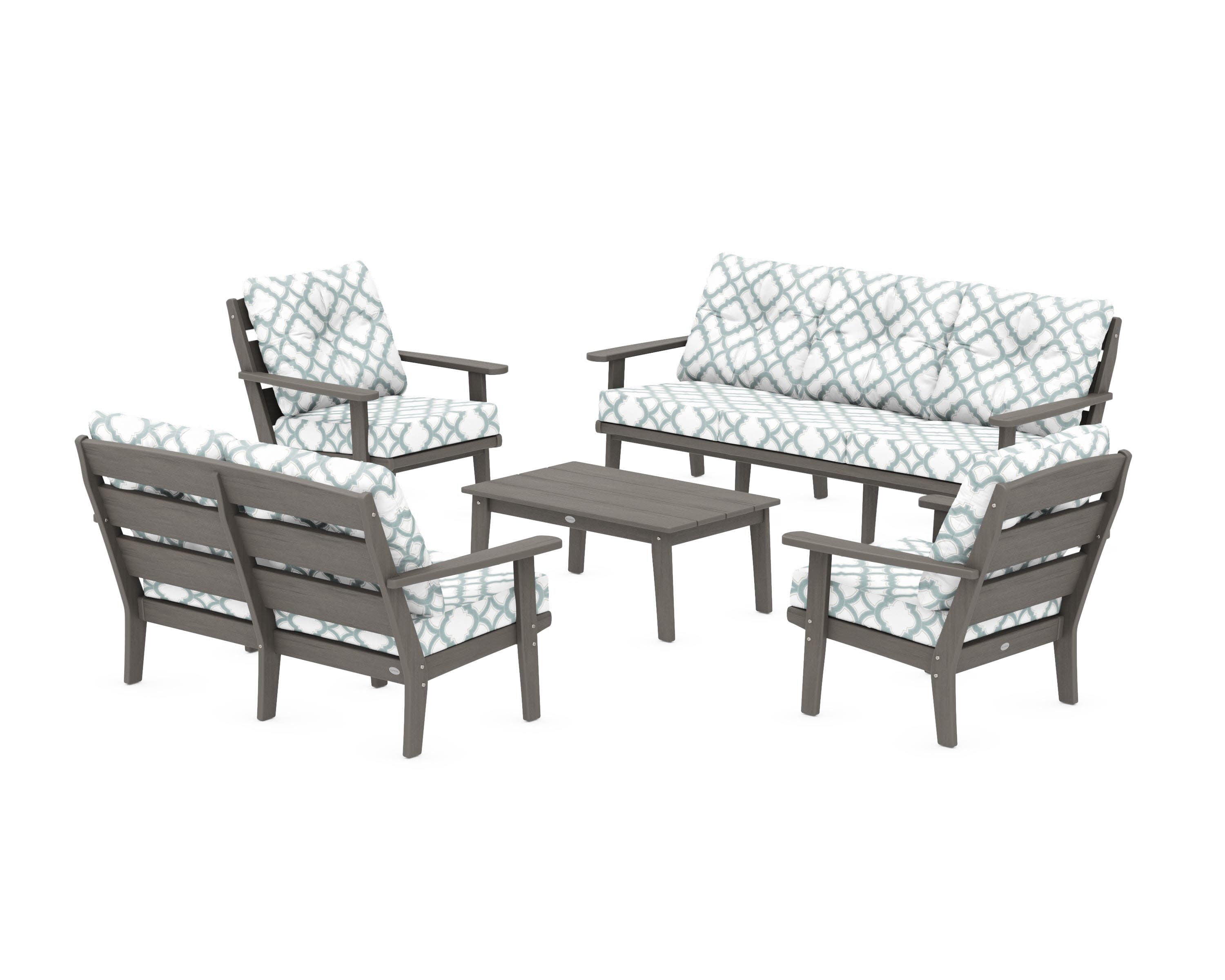 Lakeside 5-Piece Lounge Sofa Set in Driftwood / Trellis Glacier Spa