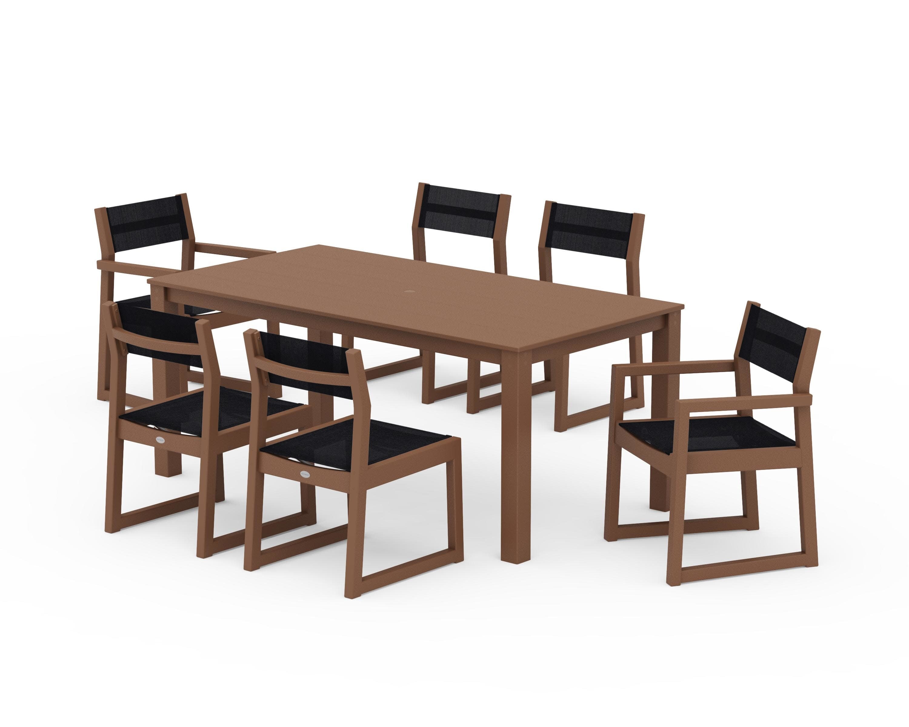EDGE Sling 7-Piece Parsons Dining Set in Teak / Black Sling