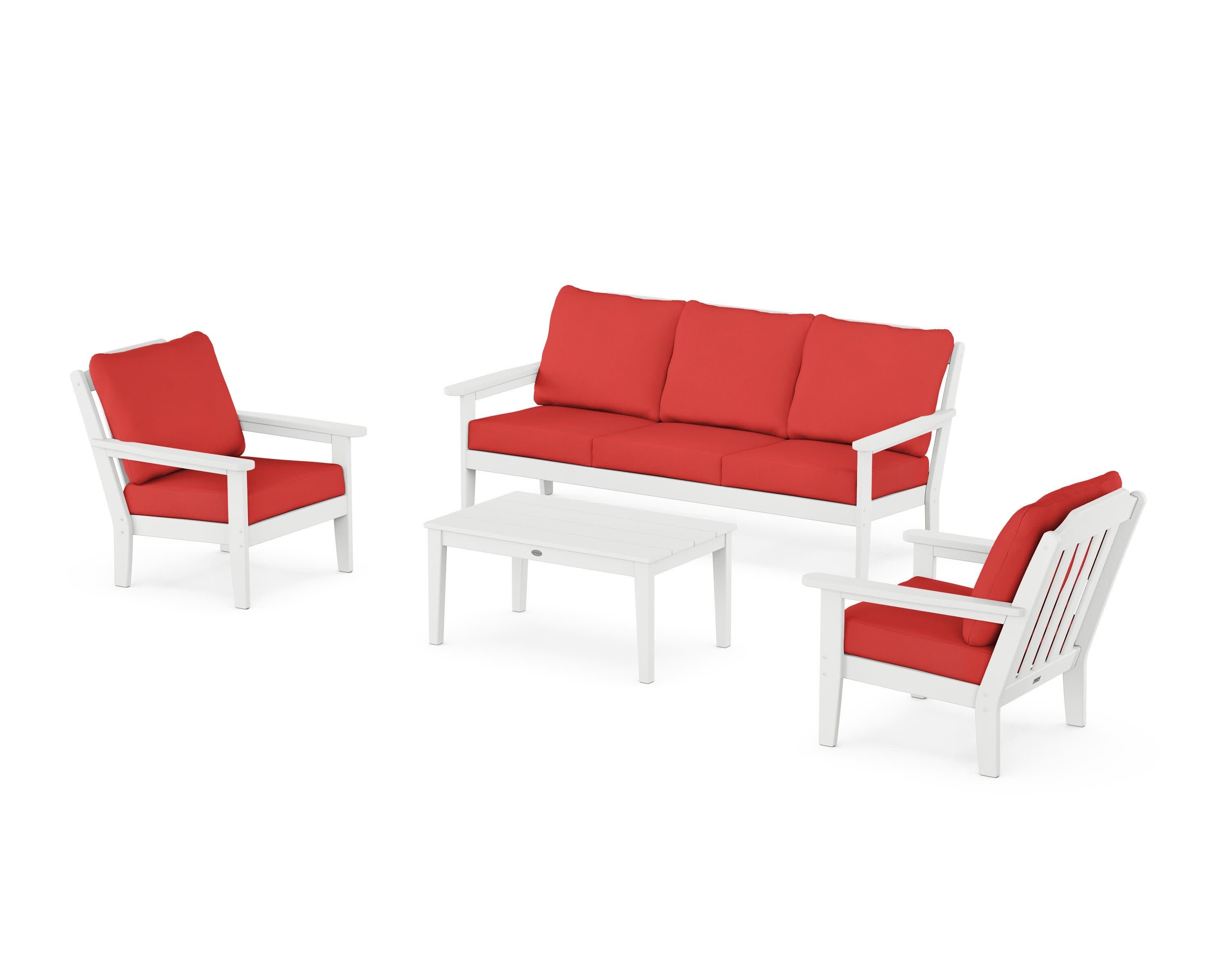 Cottage 4-Piece Deep Seating Set with Sofa in White / Crimson Linen