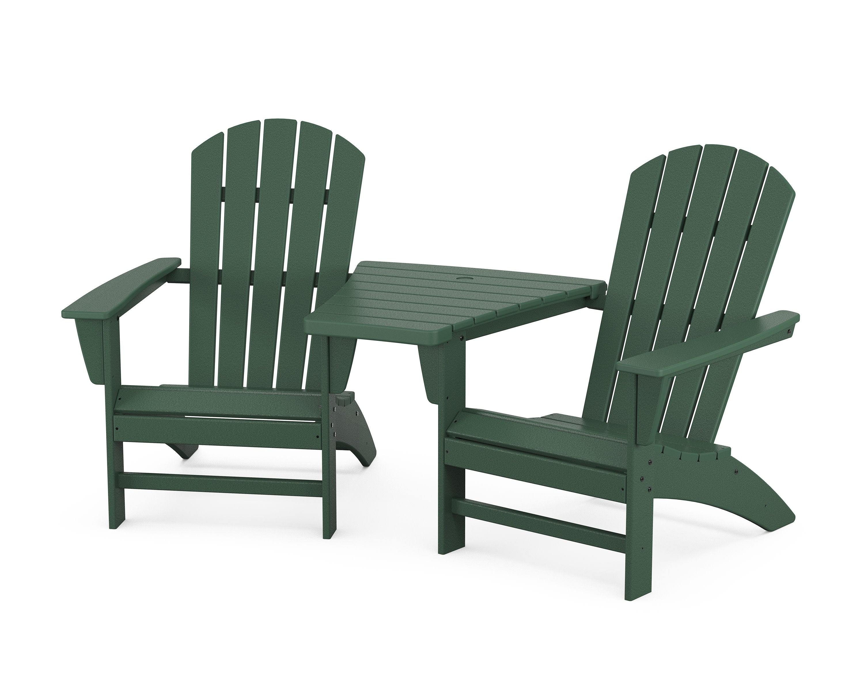 Nautical 3-Piece Adirondack Set with Angled Connecting Table in Green