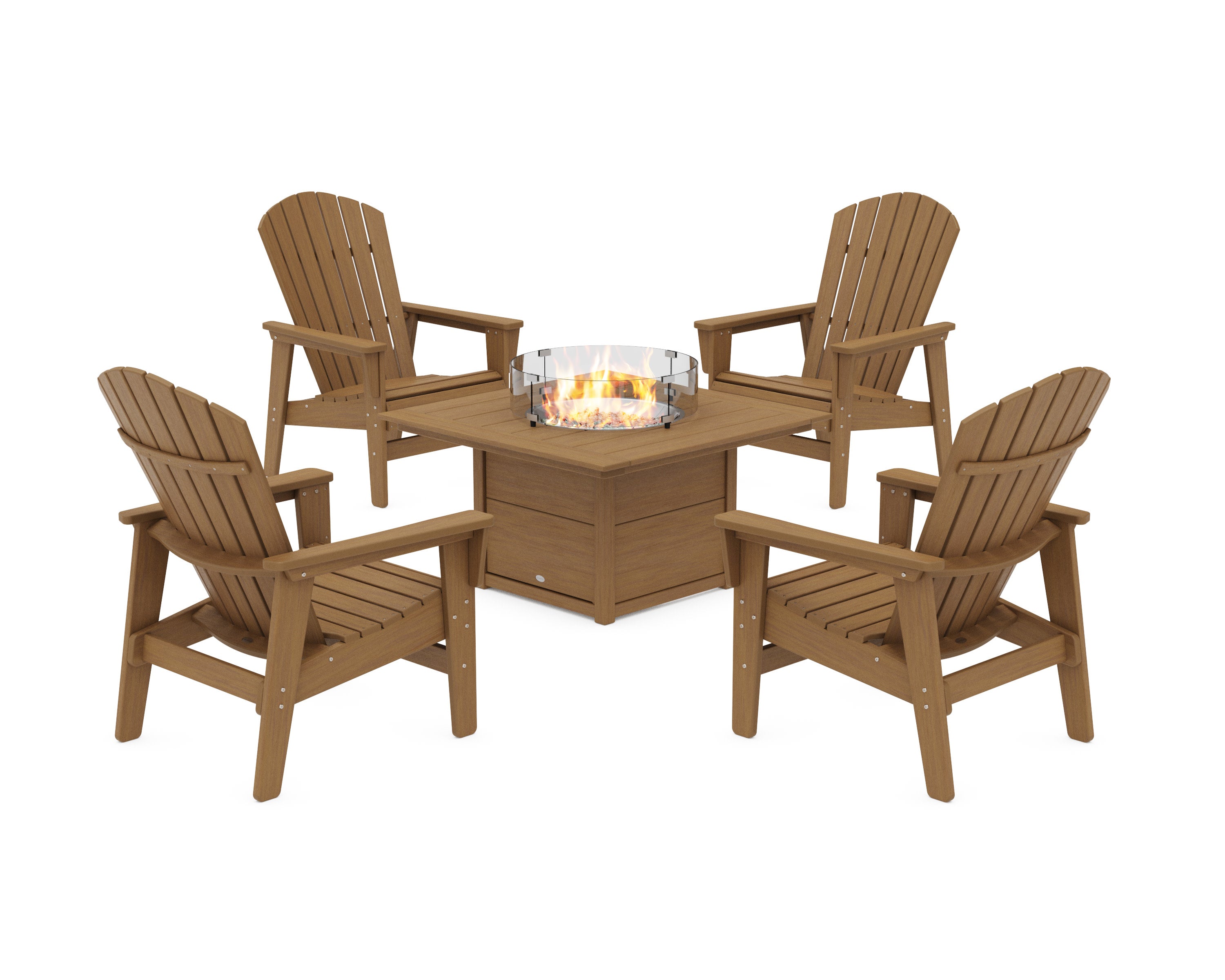 5-Piece Nautical Grand Upright Adirondack Conversation Set with Fire Pit Table in Natural