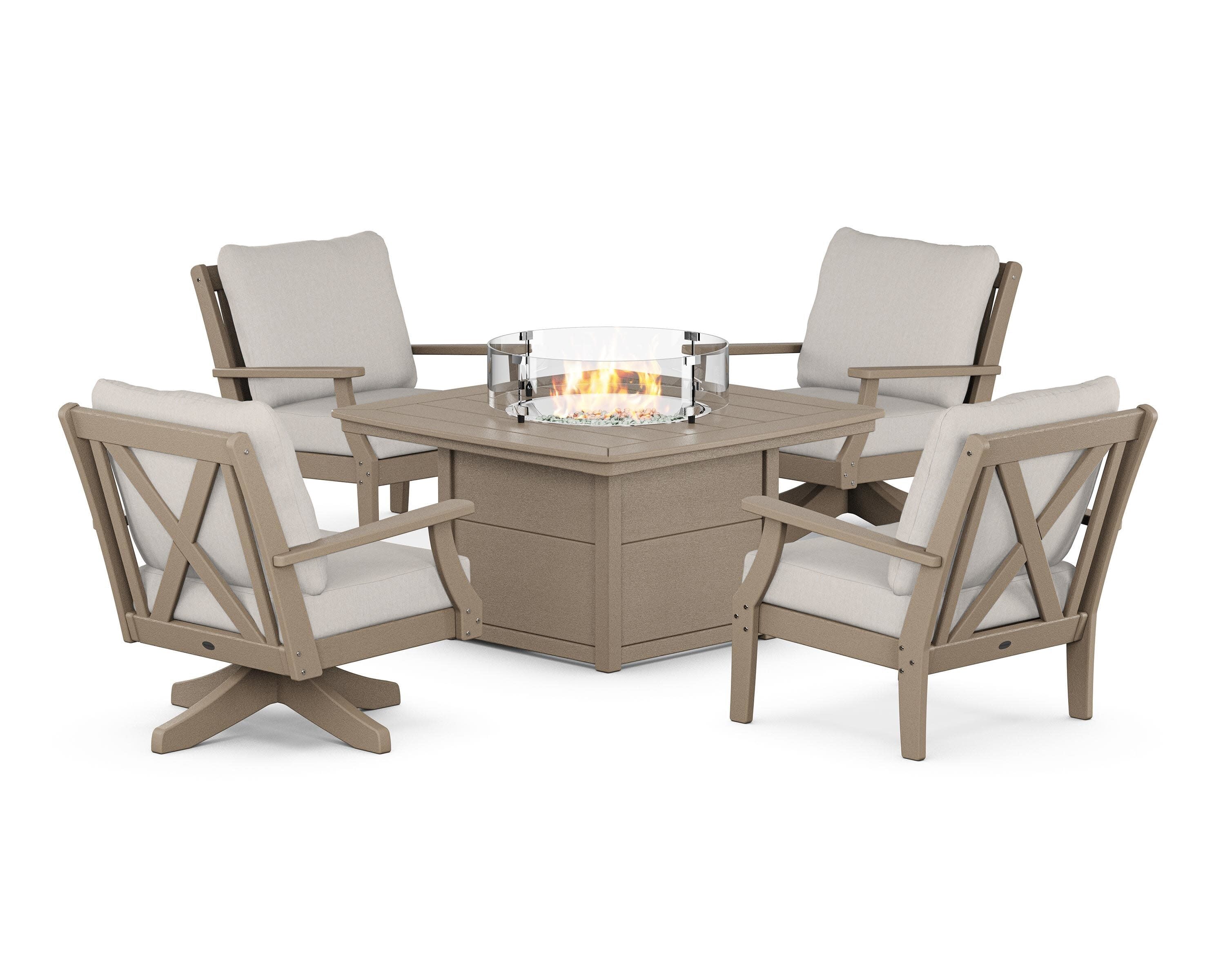 Braxton 5-Piece Deep Seating Set with Fire Table in Vintage Sahara / Cast Ash