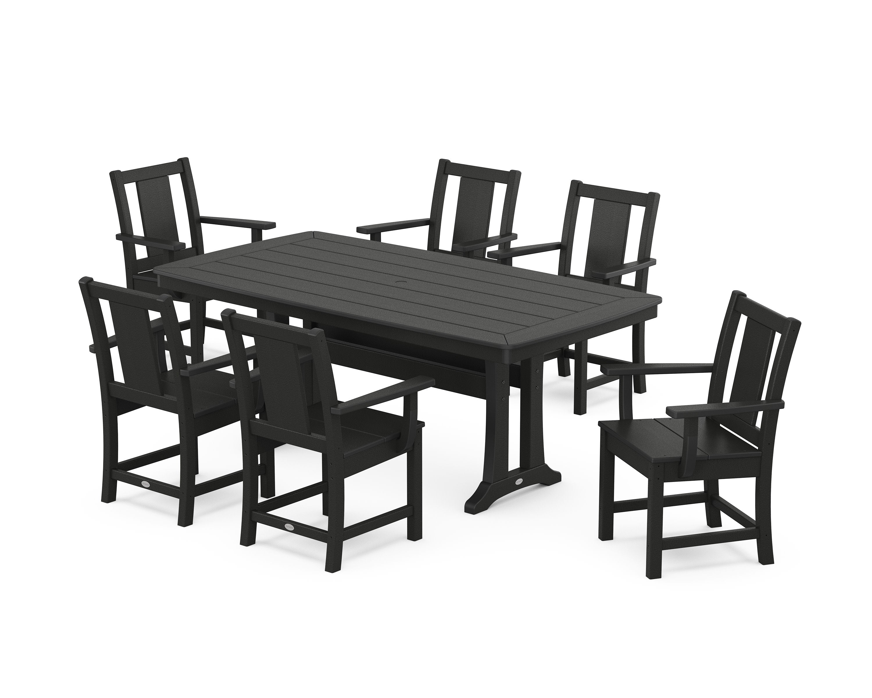 Prairie Arm Chair 7-Piece Dining Set with Trestle Legs in Black
