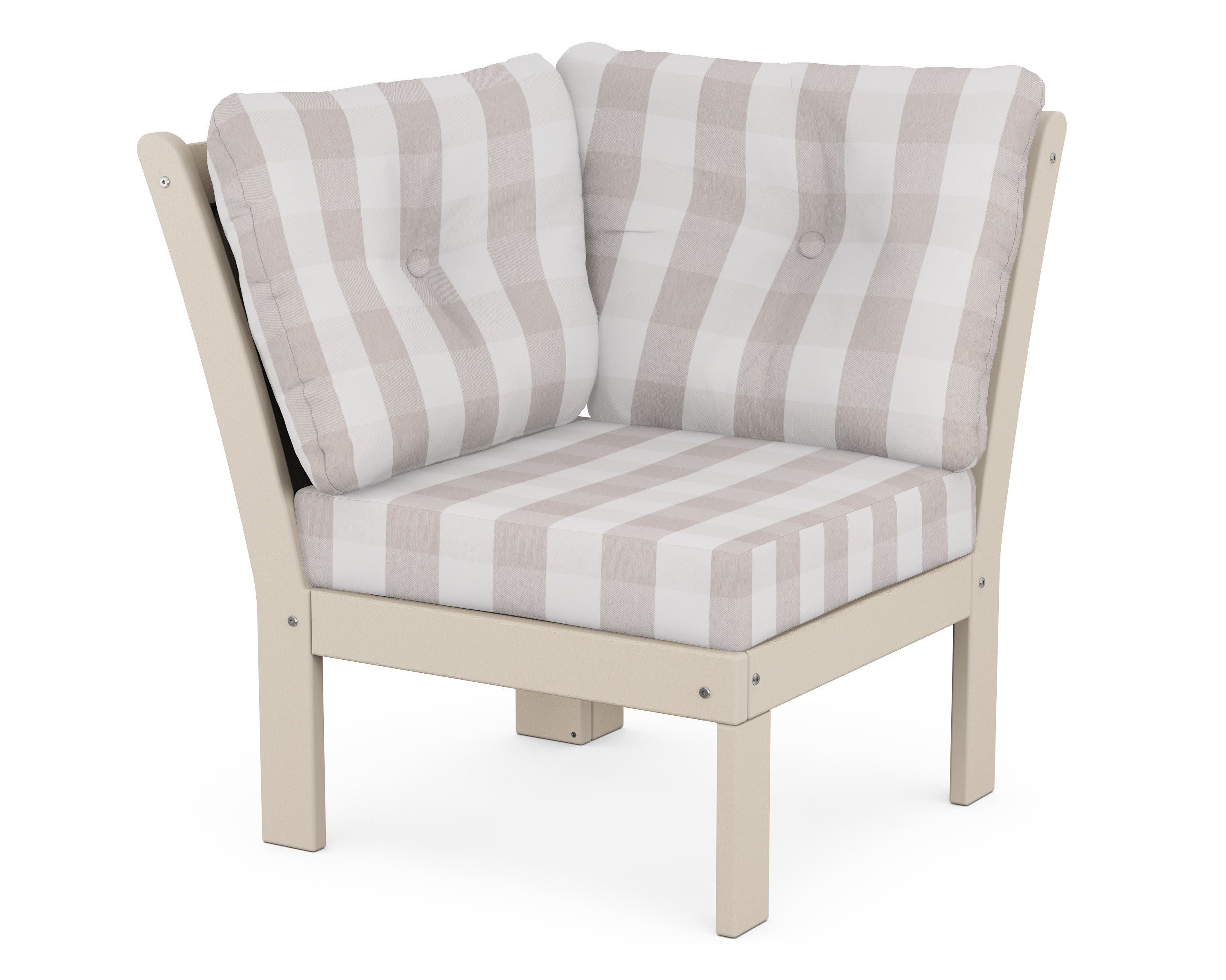 Vineyard Modular Corner Chair in Sand / Buffalo Plaid Dune Burlap
