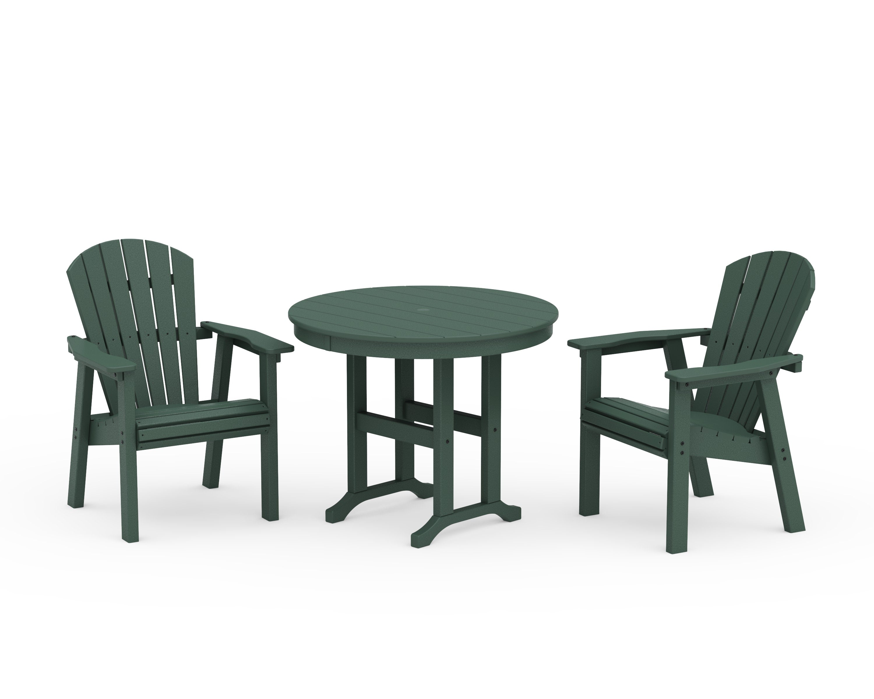 Seashell 3-Piece Round Farmhouse Dining Set in Green