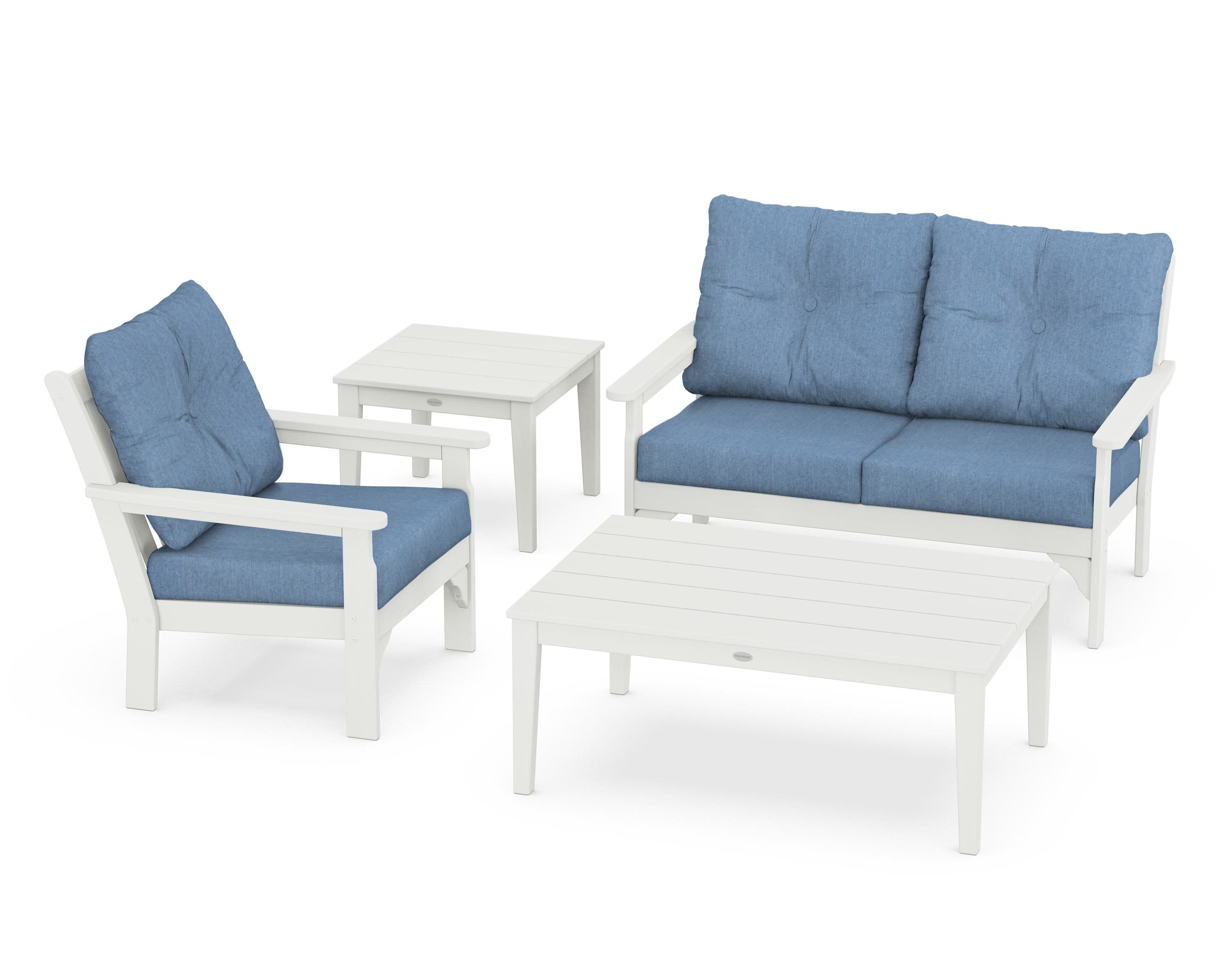 Vineyard 4-Piece Deep Seating Set in Vintage White / Sky Blue