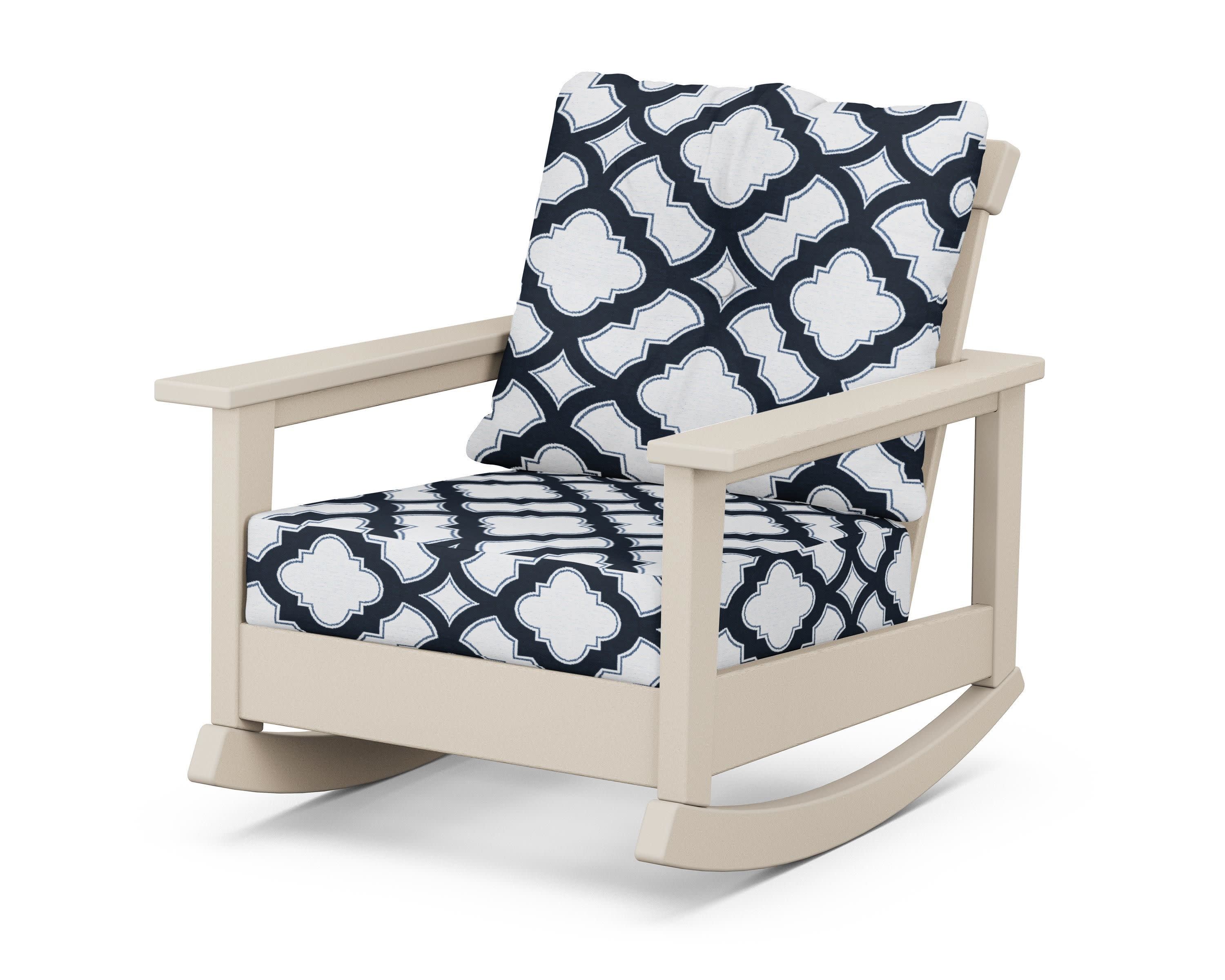 Prescott Deep Seating Rocking Chair in Sand / Trellis Marine Indigo