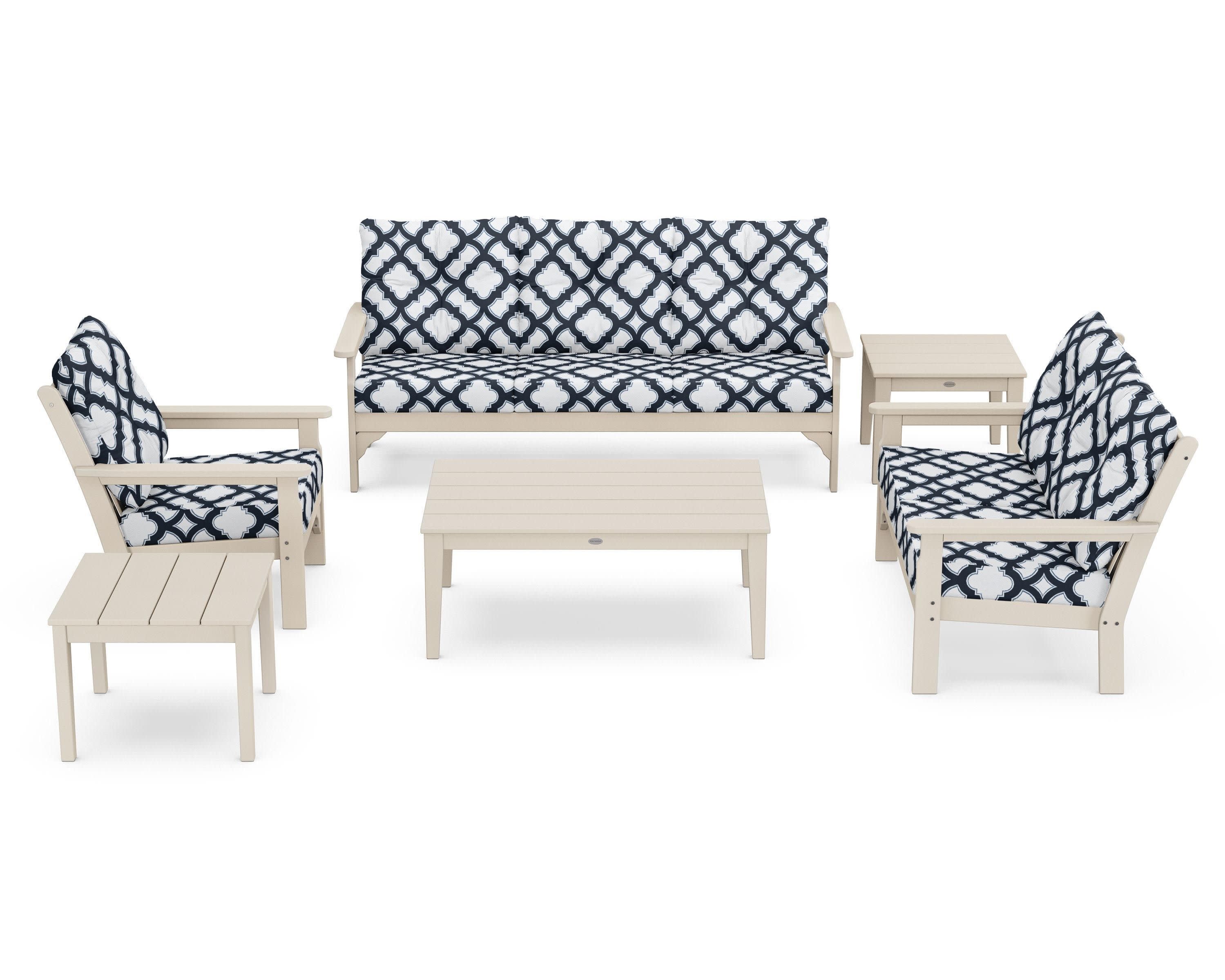 Vineyard 6-Piece Deep Seating Set in Sand / Trellis Marine Indigo