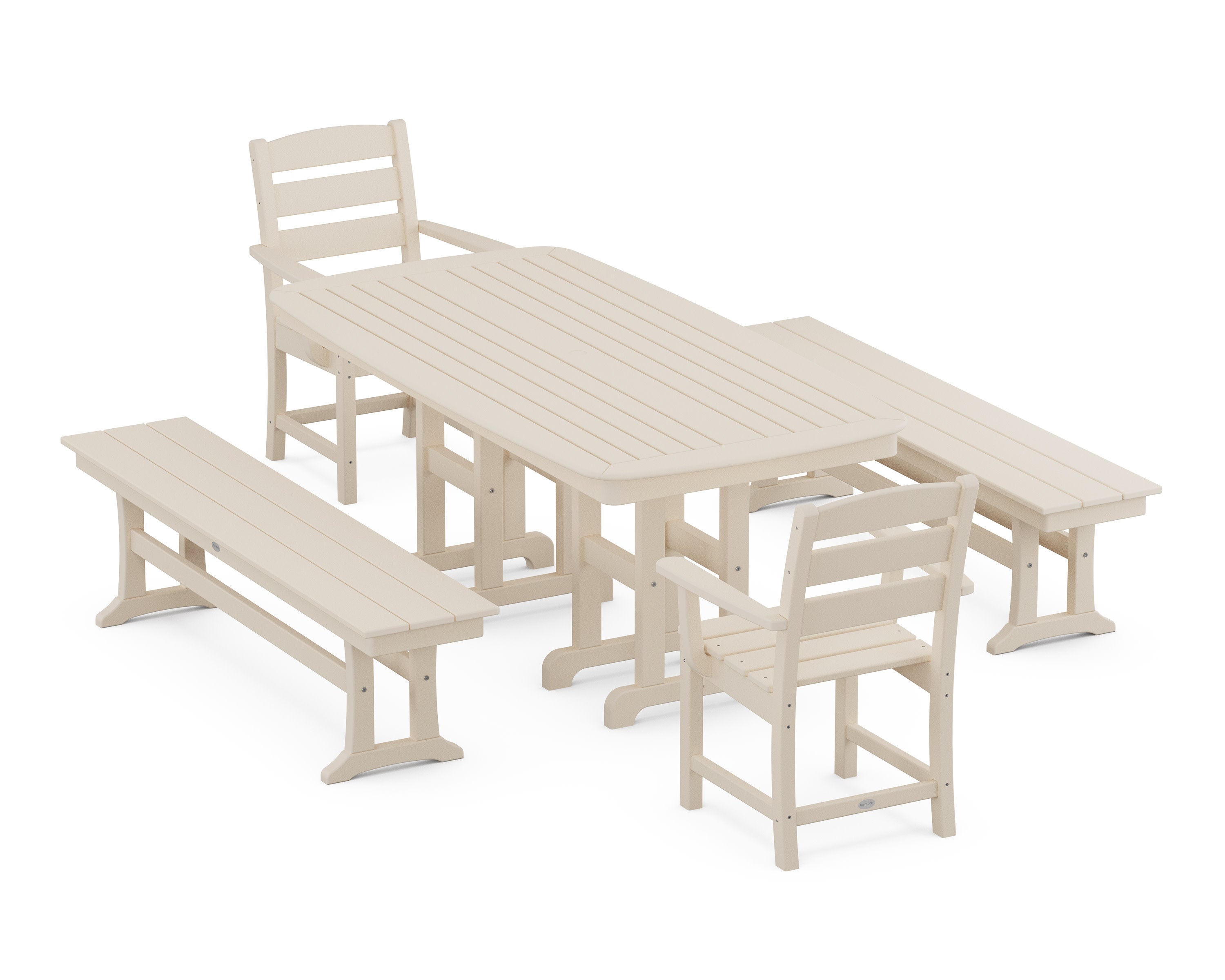 Lakeside 5-Piece Dining Set with Benches in Sand