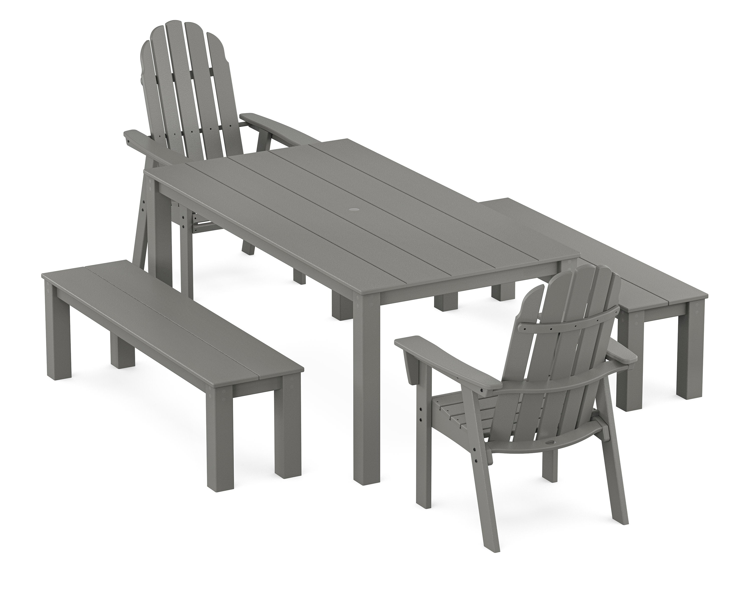 Vineyard Curveback Adirondack 5-Piece Parsons Dining Set with Benches in Slate Grey