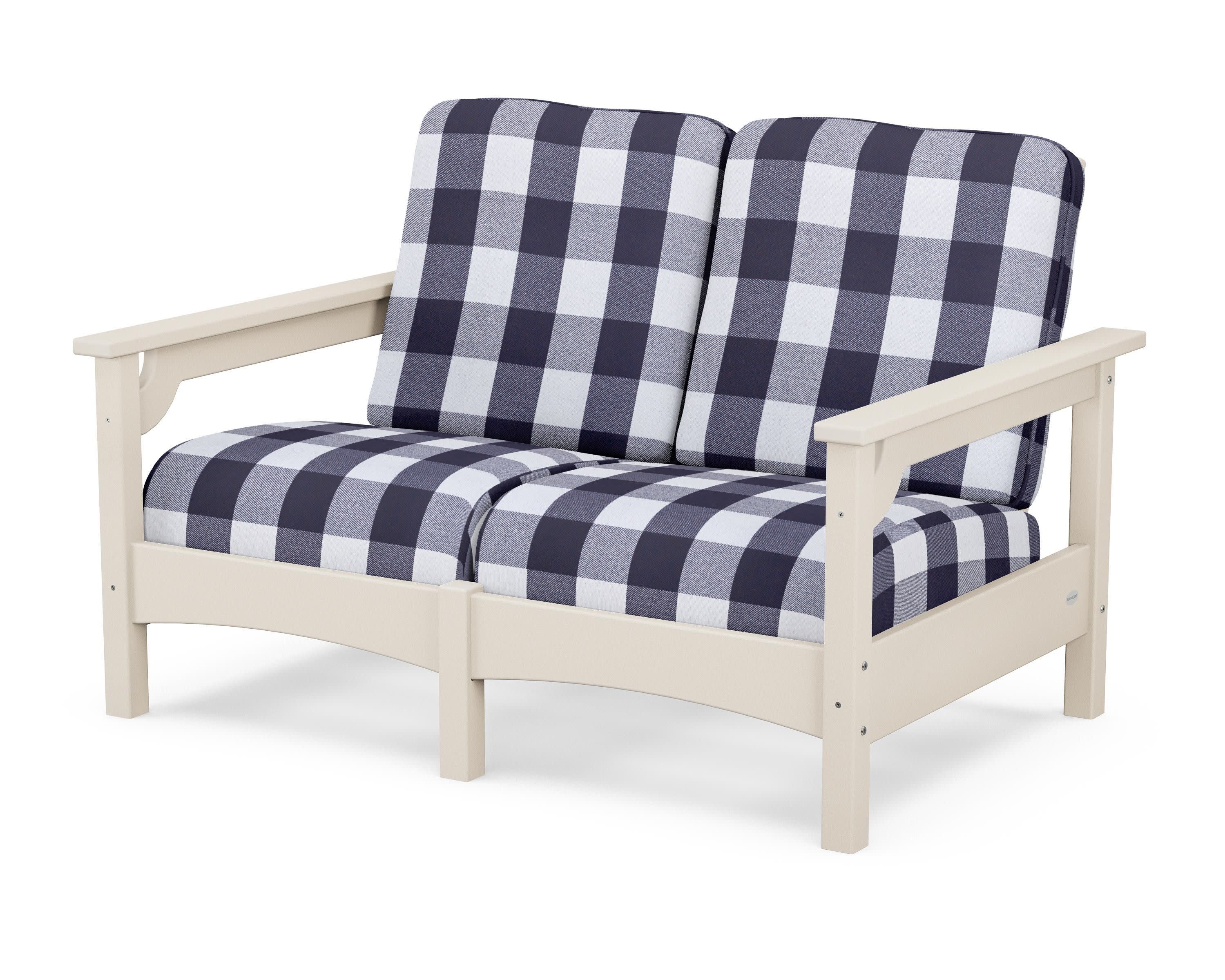 Club Loveseat in Sand / Buffalo Plaid Navy