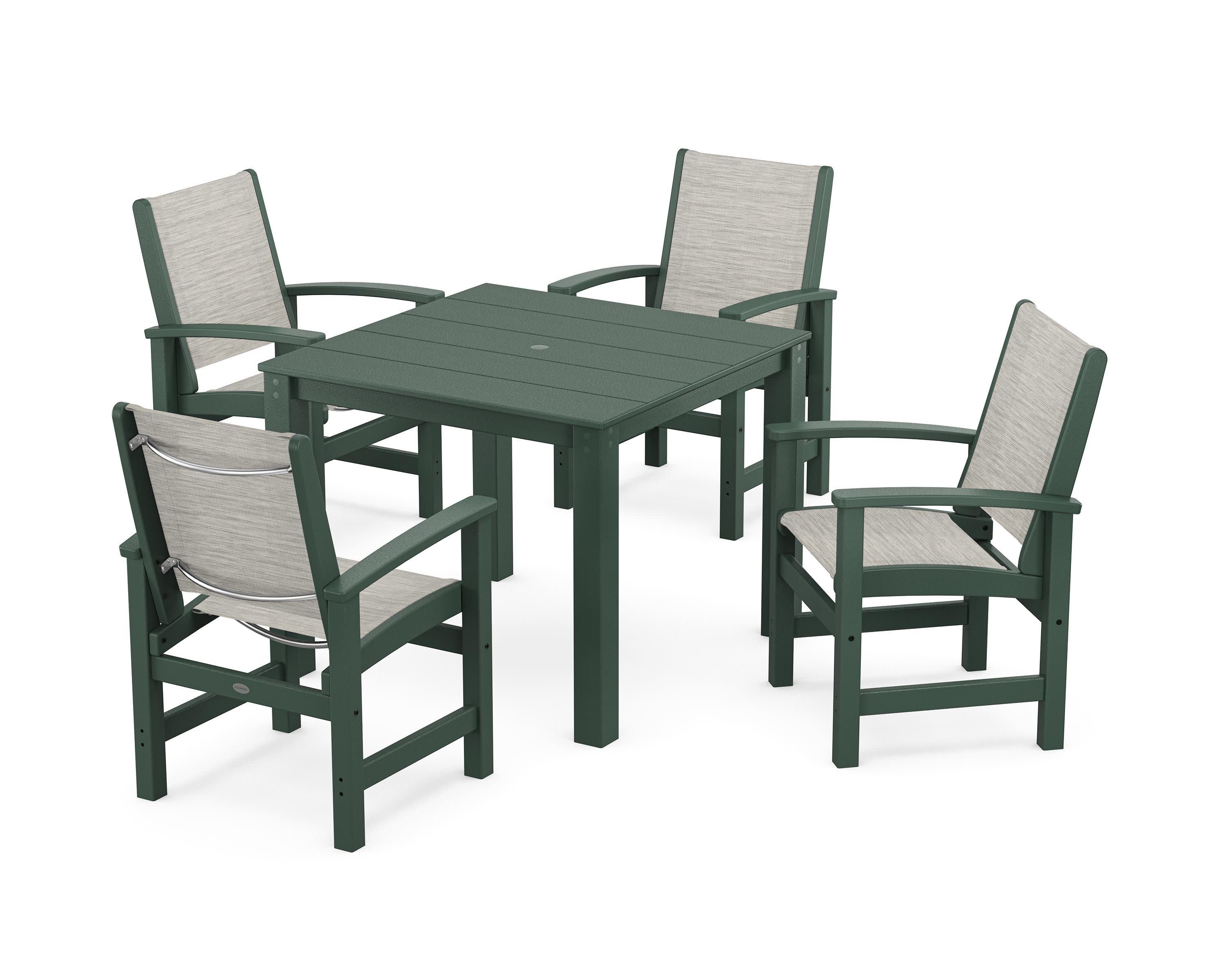 Coastal 5-Piece Parsons Dining Set in Green / Birch Sling