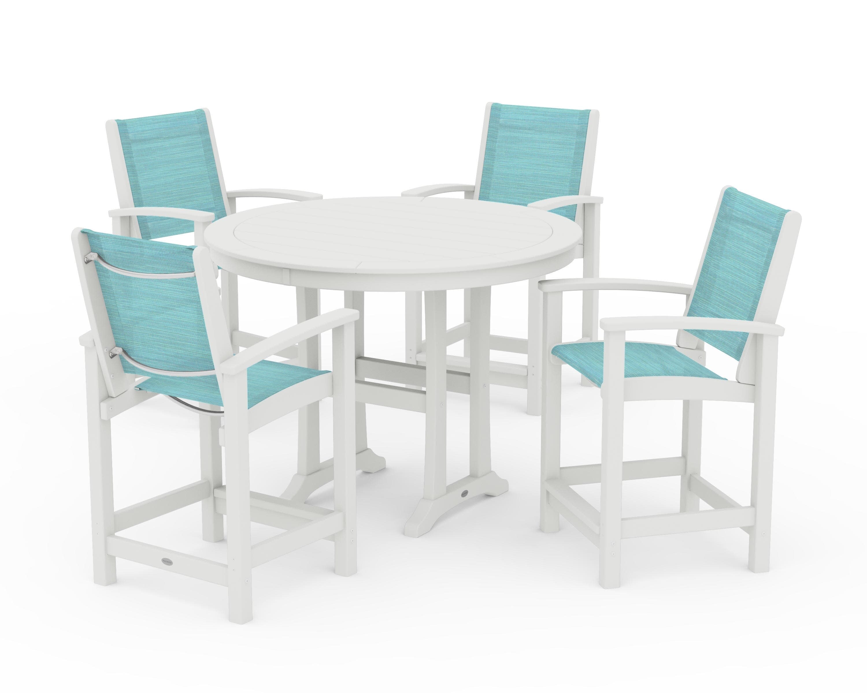Coastal 5-Piece Counter Set in Vintage White / Dupioni Aquamarine Sling